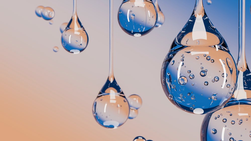 Water droplets with suspended bubbles in liquid illustration