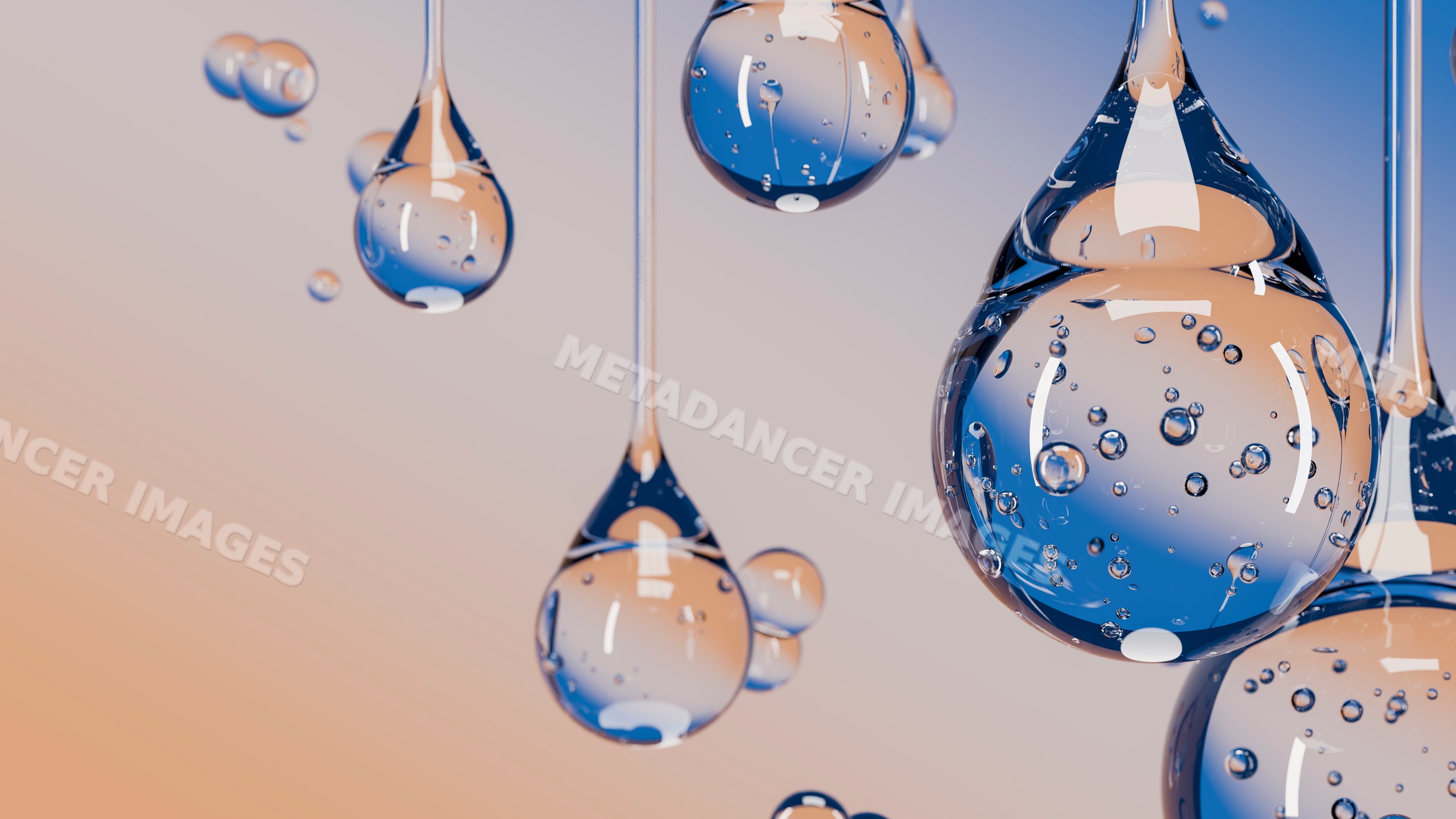Water droplets with suspended bubbles in liquid illustration