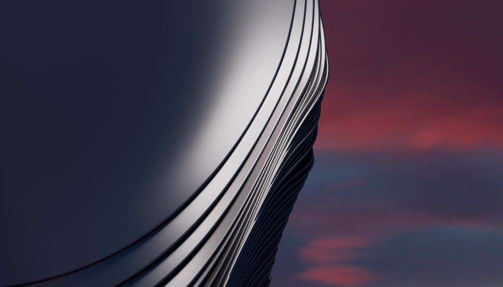Abstract metallic sculpture with flowing curved lines