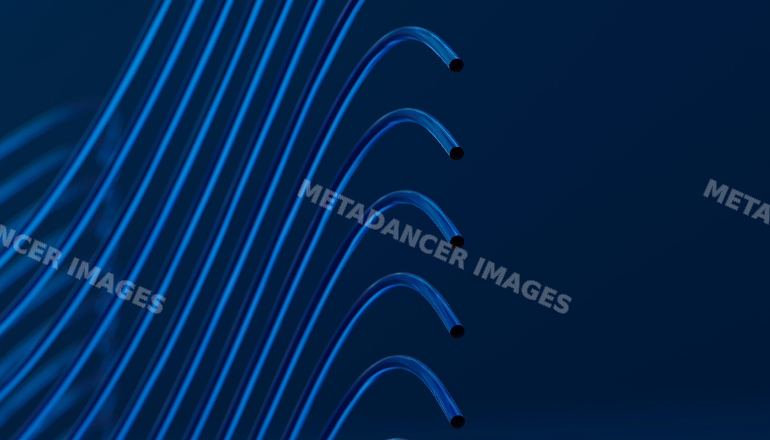 Blue flexible curved tubes in abstract dark background