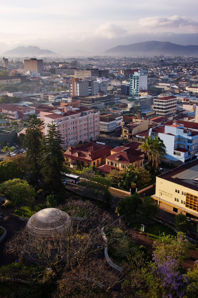 Cityscape of san jose, costa rica with park and mountains
