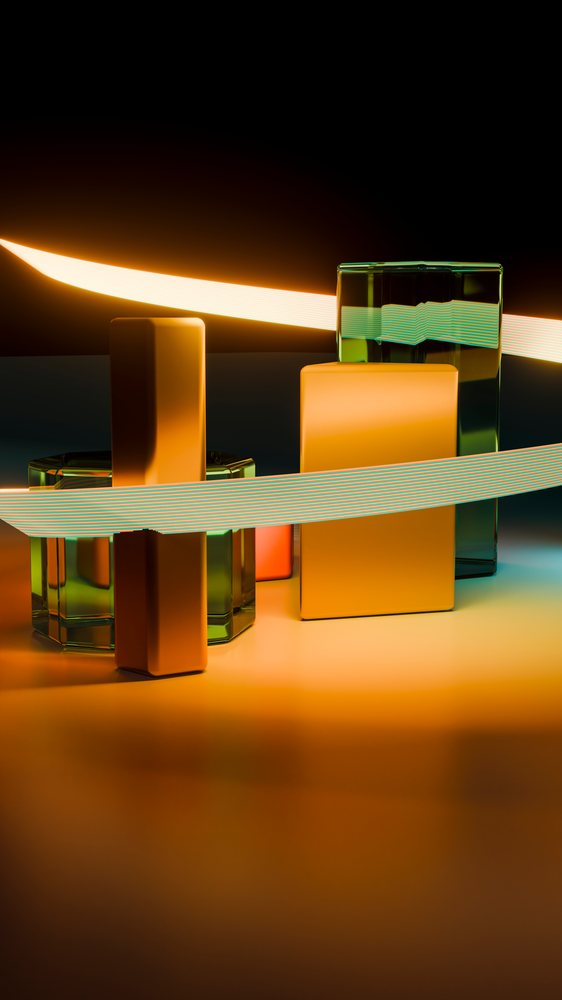 Abstract digital illustration with orange rectangles and glowing light
