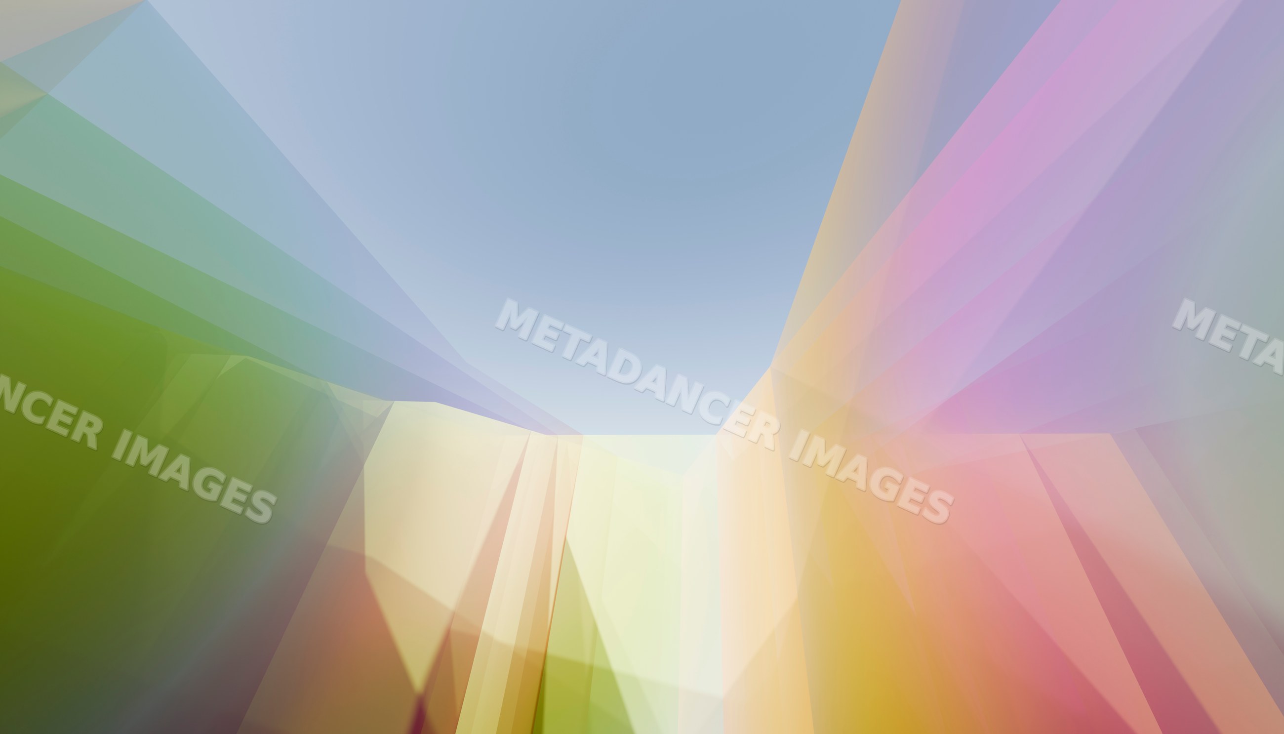 Abstract digital art with colorful light rays and geometric shapes