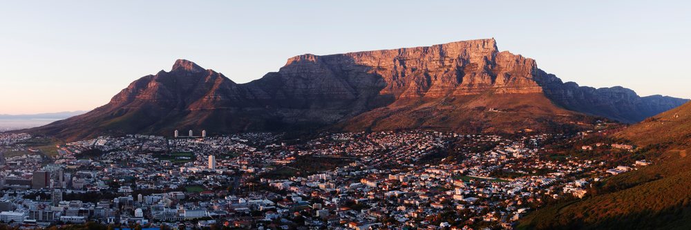 Table mountain overlooking cape town south africa at sunset