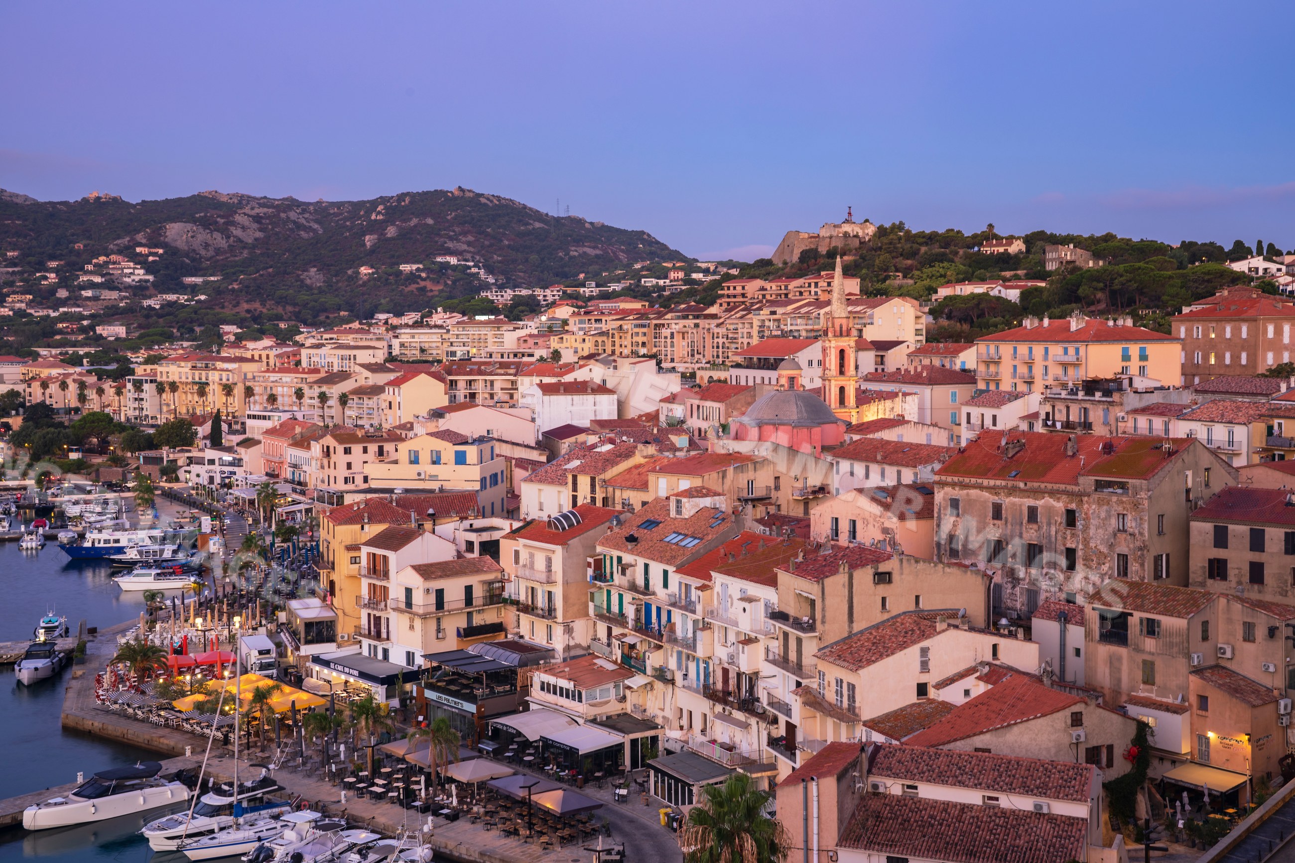 Harbour at Calvi from the Citadel at Dawn in corsica france