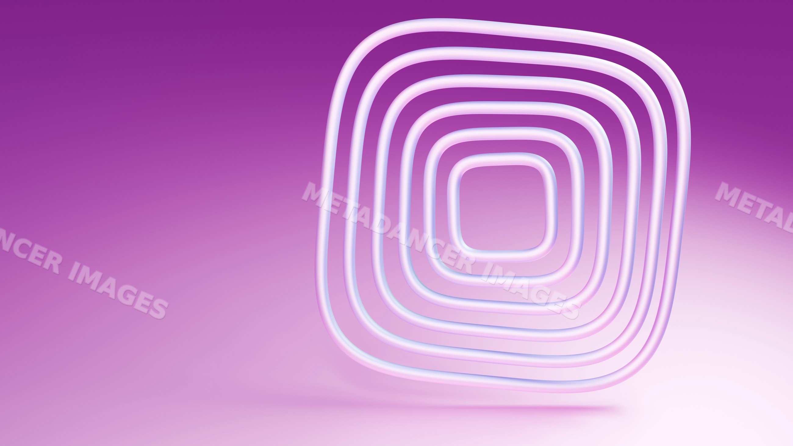 Abstract glowing neon rounded square tubes on purple gradient