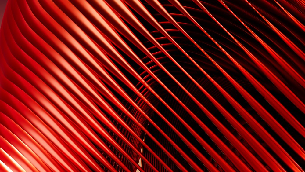 Abstract digital illustration with flowing curved red lines forming