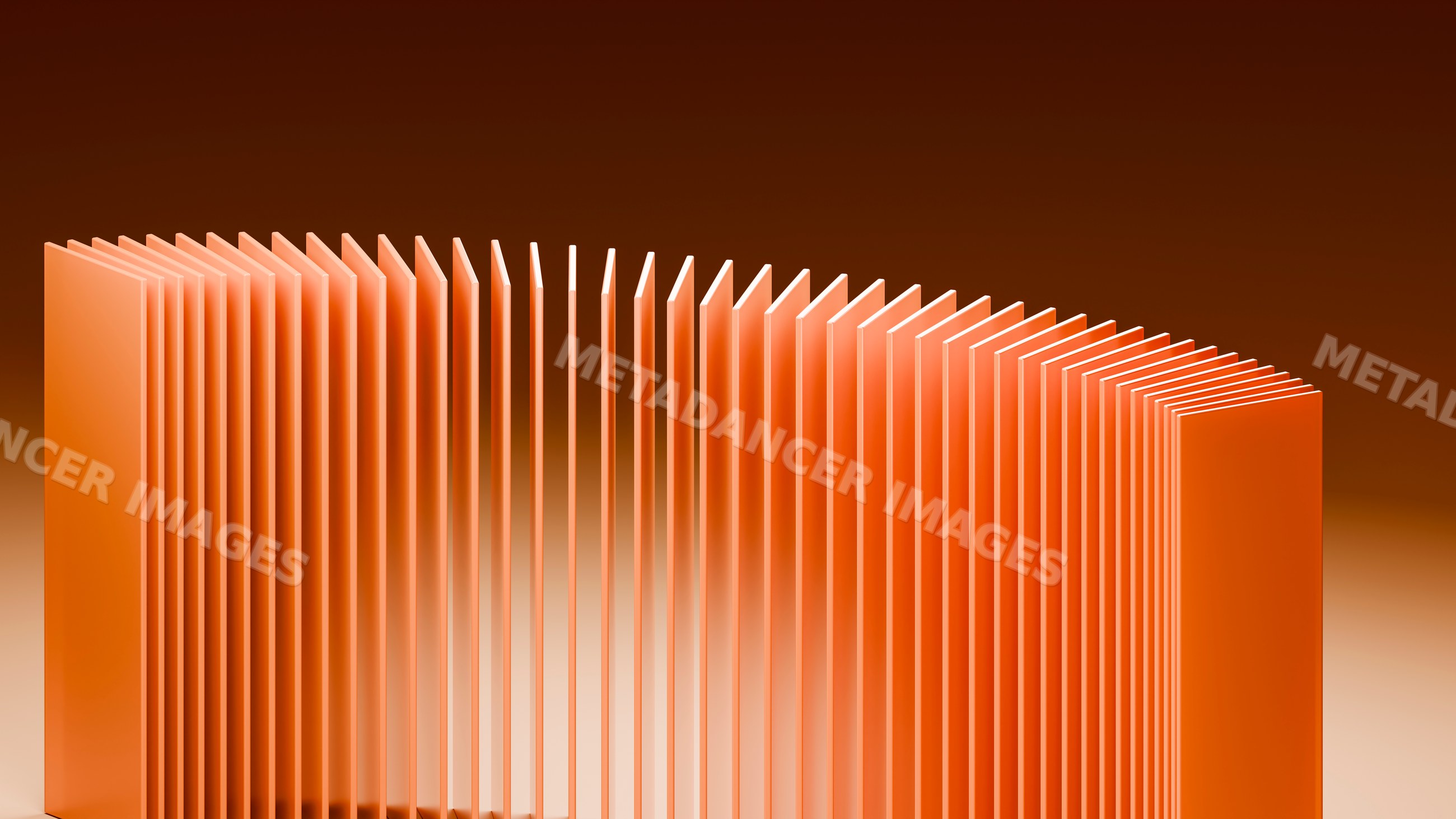 Orange vertical panels forming curved abstract structure