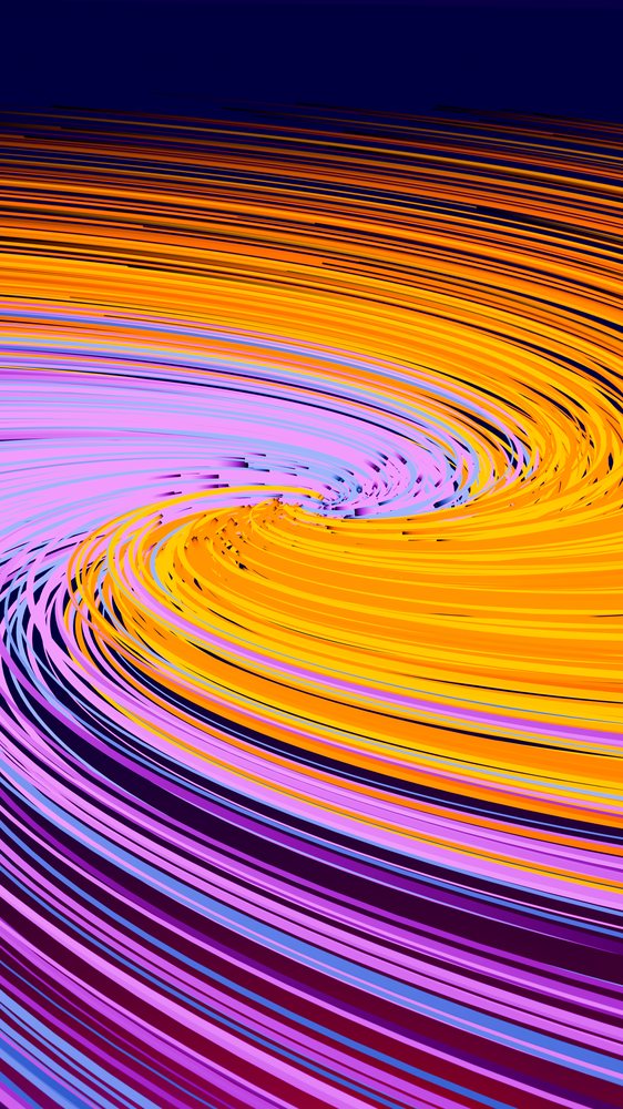 Colorful abstract digital swirl with vibrant orange and purple lines