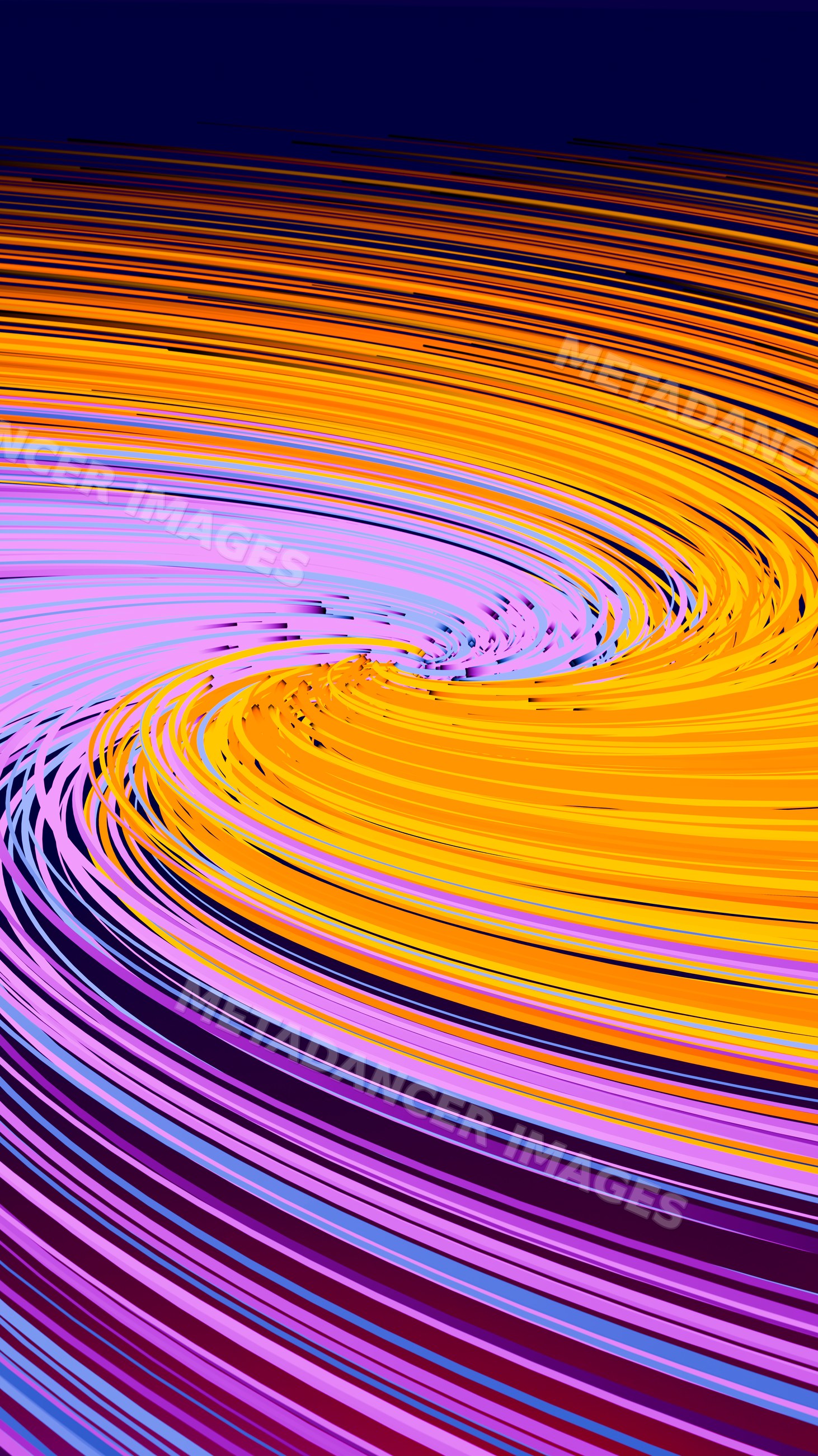Colorful abstract digital swirl with vibrant orange and purple lines