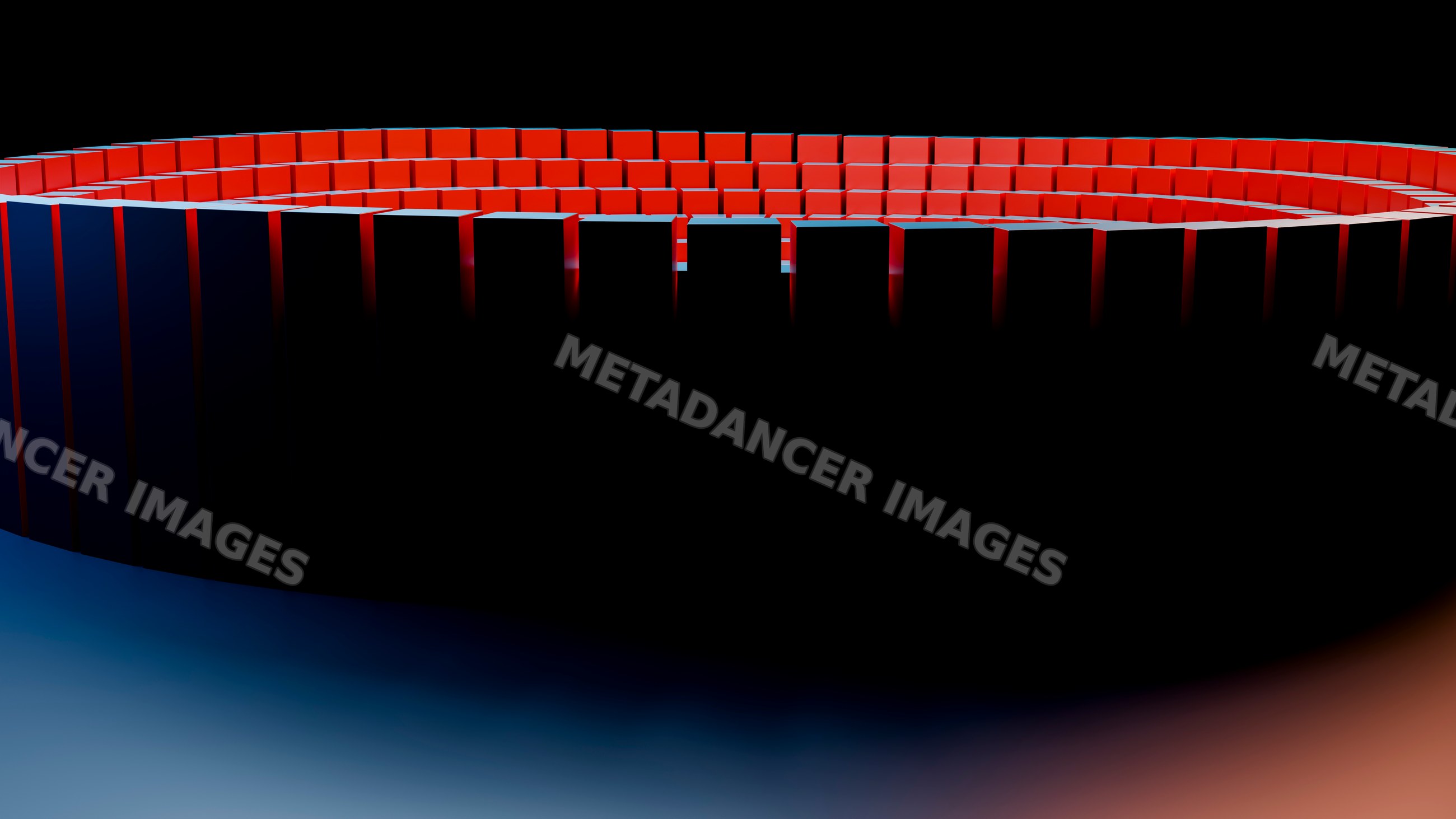 Spiral formation of glowing red cubes in digital abstract art