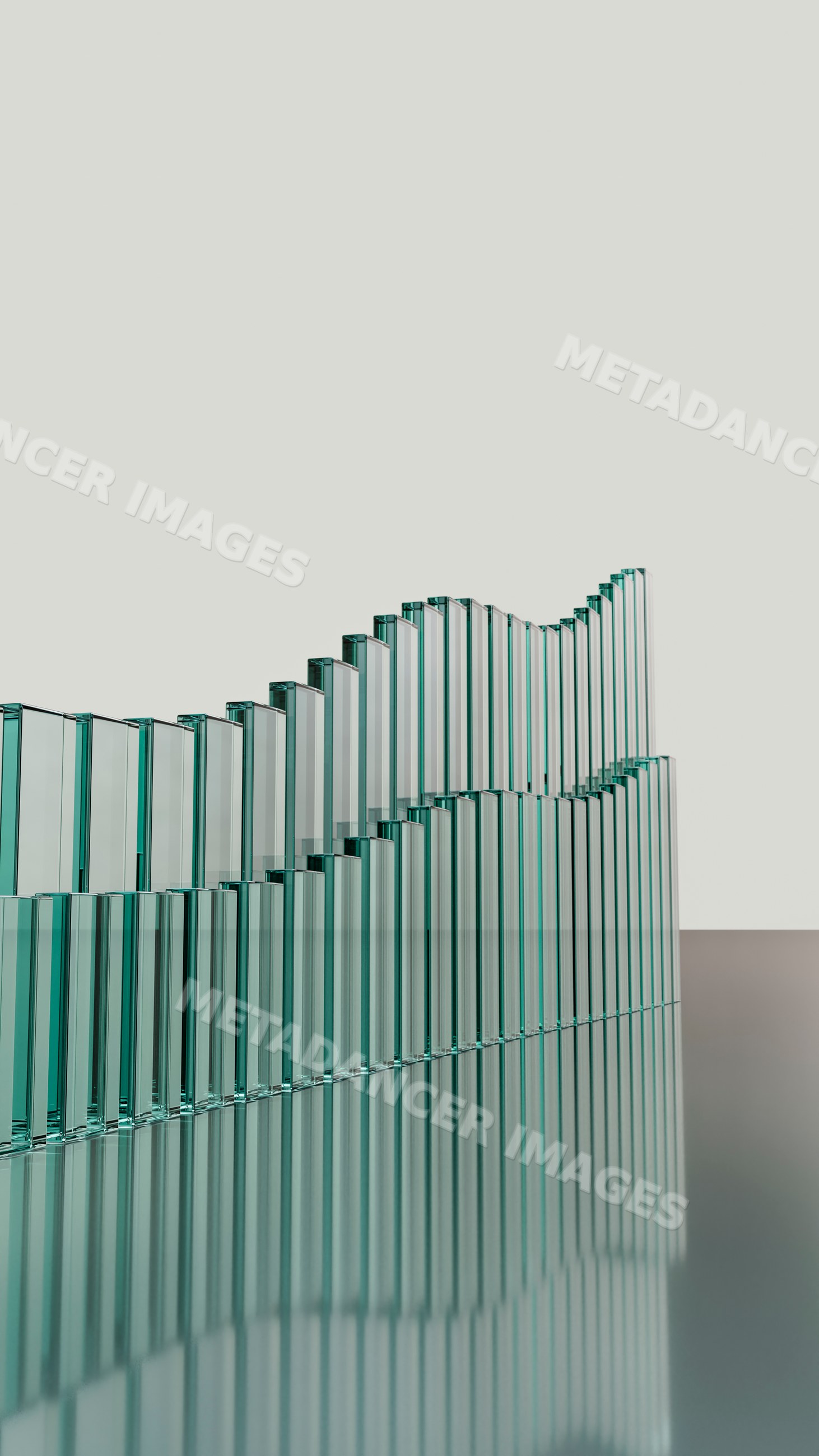 Stacked transparent glass blocks reflecting on smooth surface
