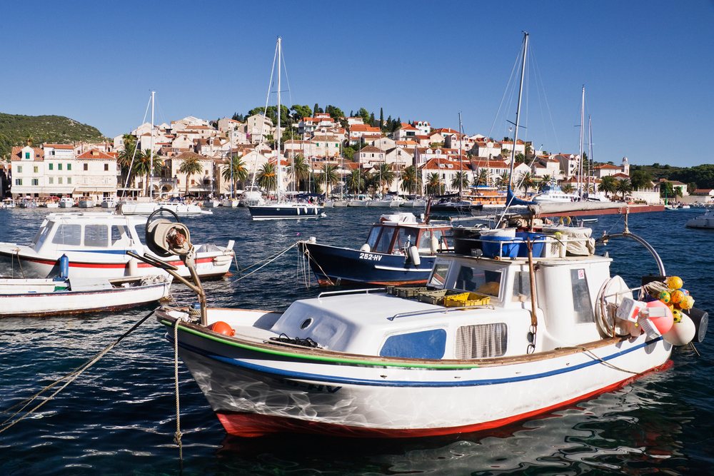 Boats anchored in the harbour of hvar town