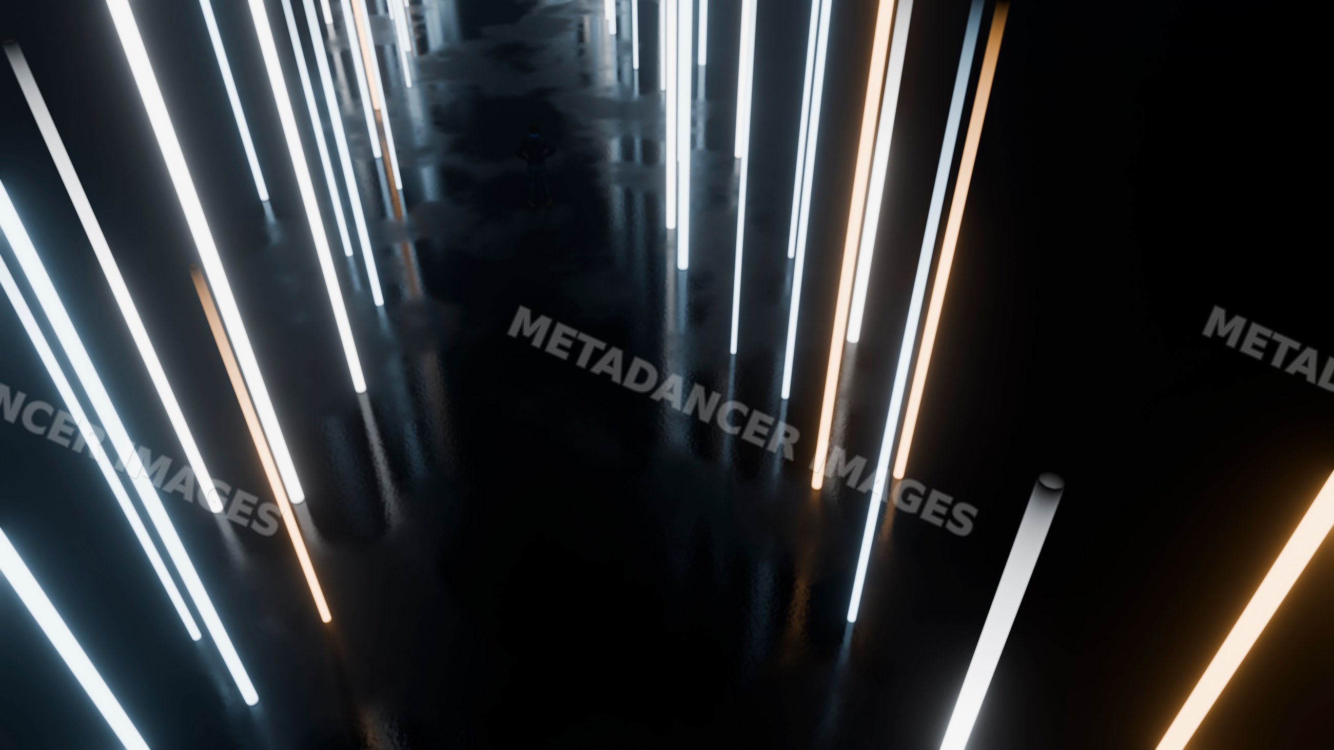 Vertical light poles with glowing lights