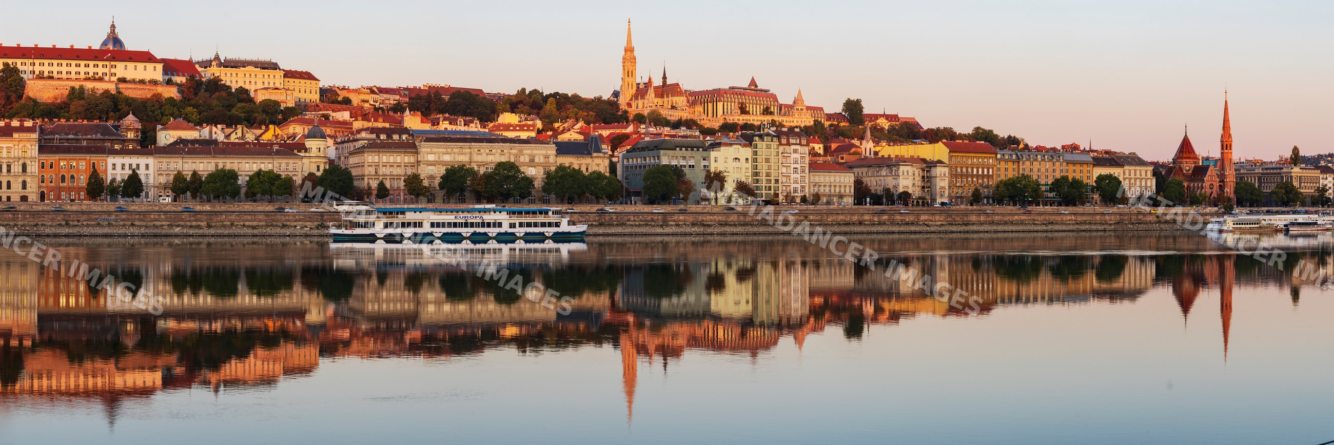 View of Buda at Dawn with river reflections