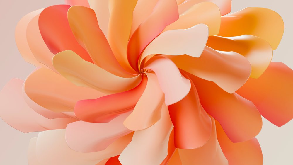 Abstract digital illustration of an orange spiral flower with curved