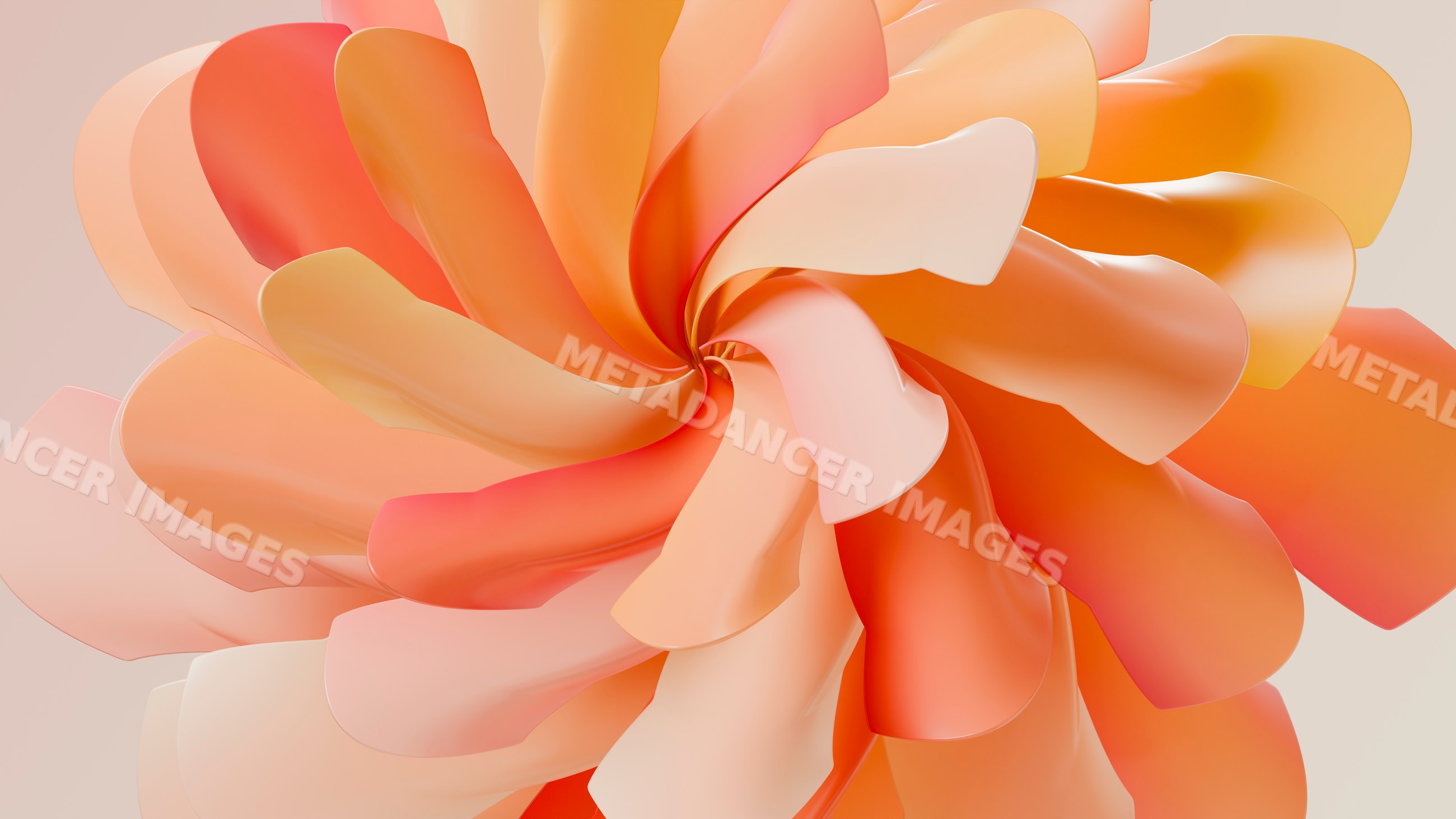Abstract digital illustration of an orange spiral flower with curved