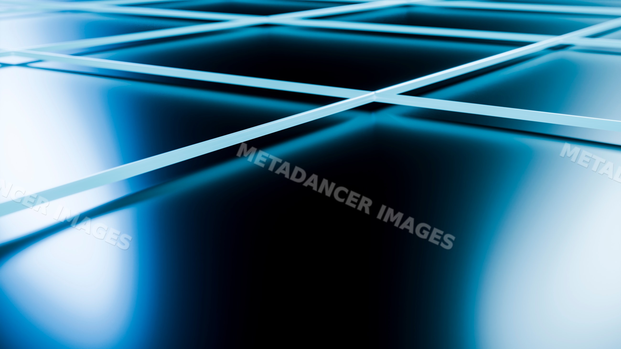 Intersecting blue glass panes forming a geometric reflective abstract