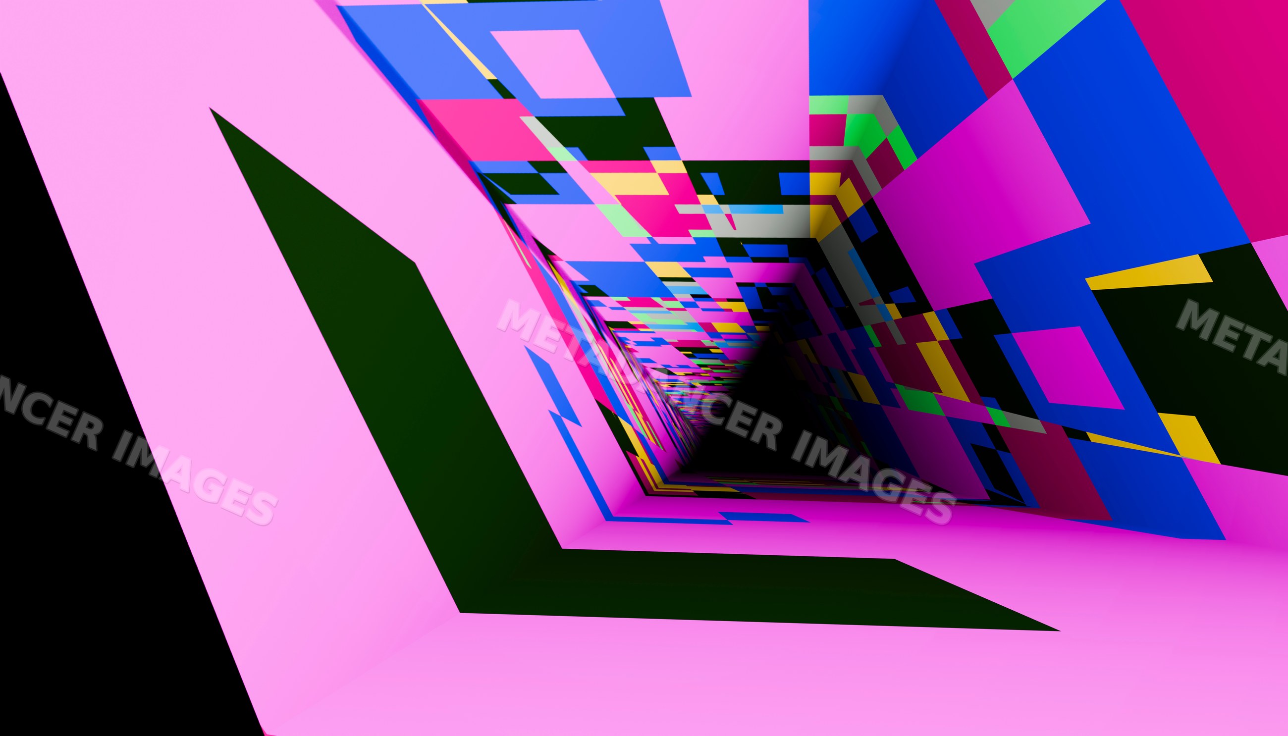 Colorful abstract geometric tunnel in vibrant digital art perspective