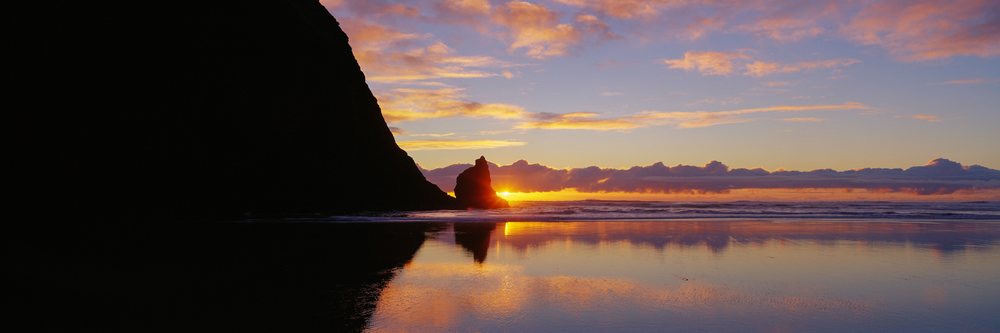 Haystack rock sunset reflection