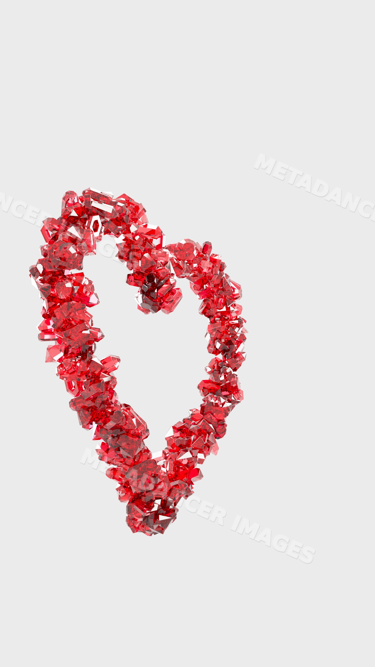 Heart shape formed from red faceted crystals in 3d illustration