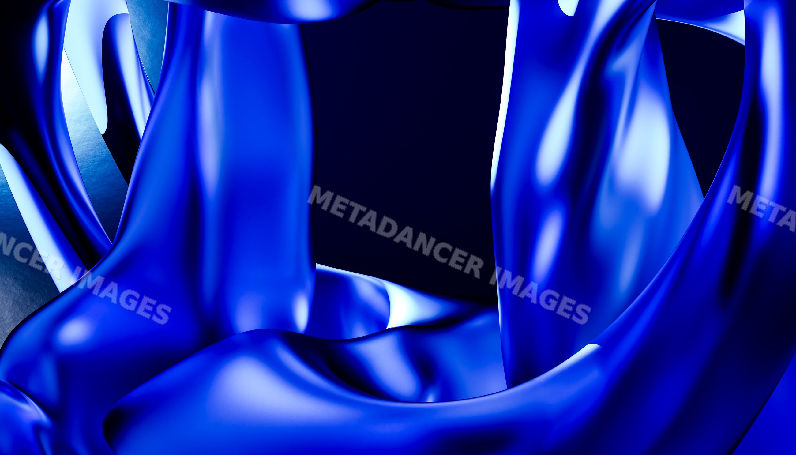 Blue shiny fabric with smooth draping and folds