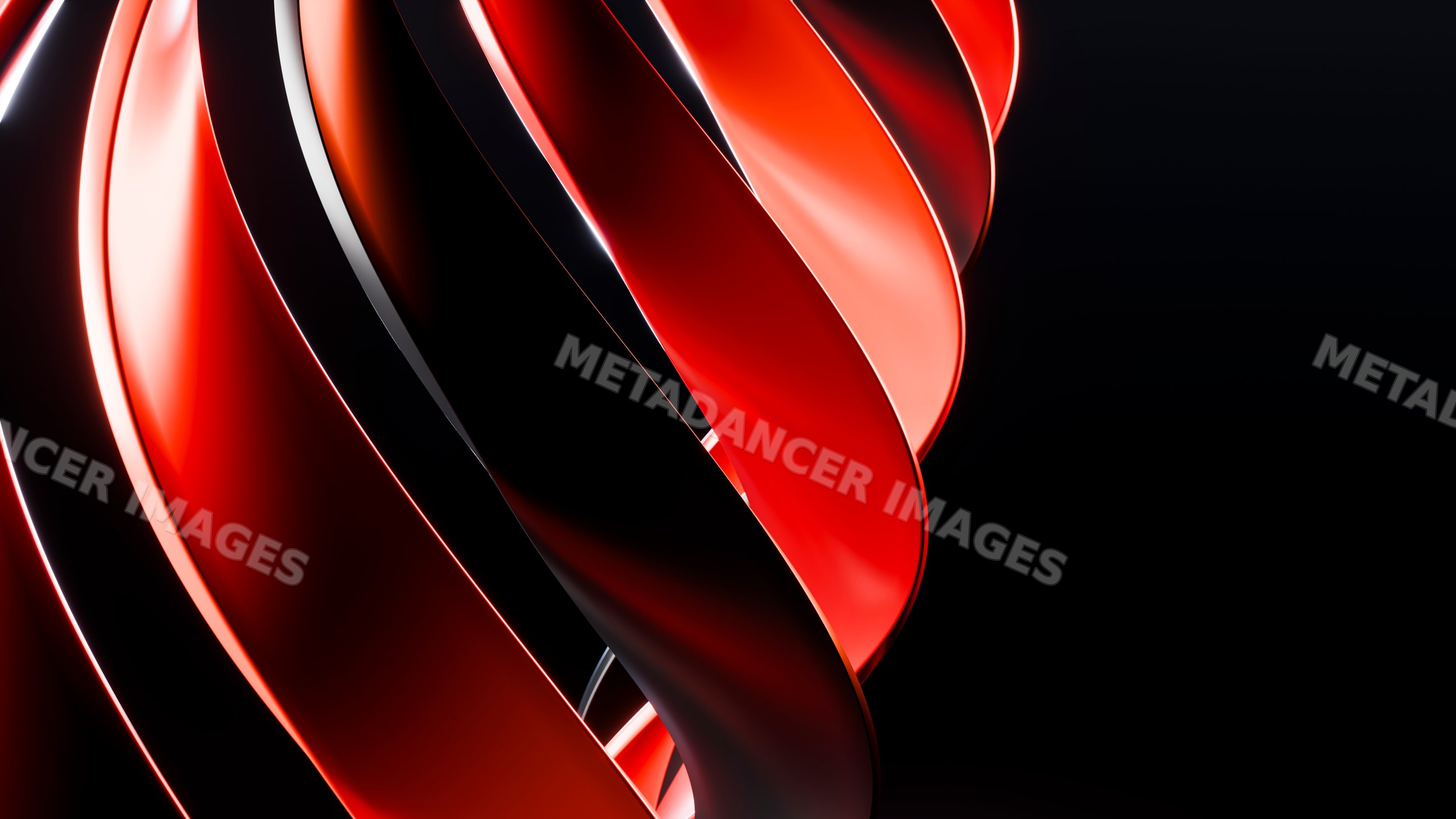 Red twisted ribbons forming abstract modern sculpture