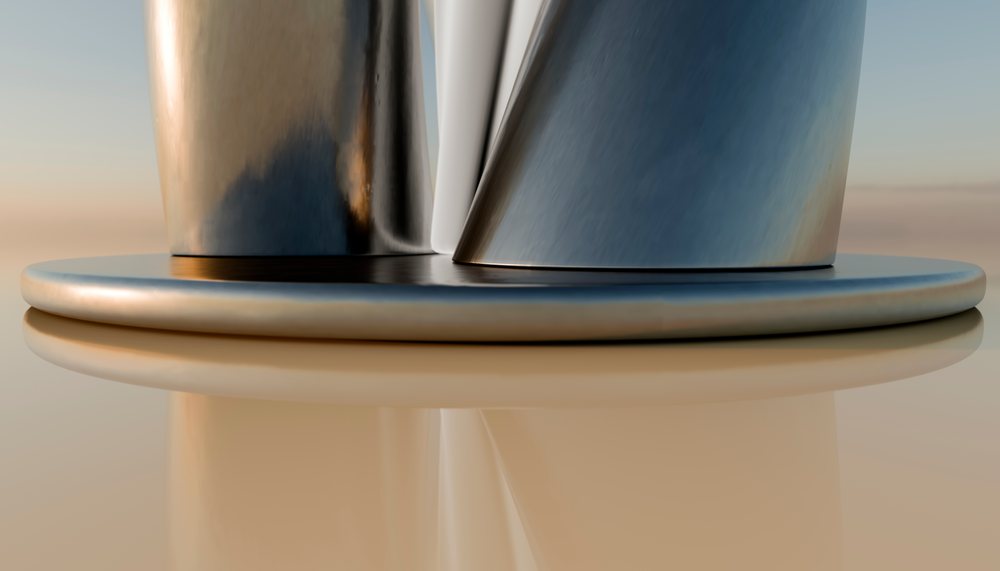 Close-up of polished stainless steel abstract sculpture