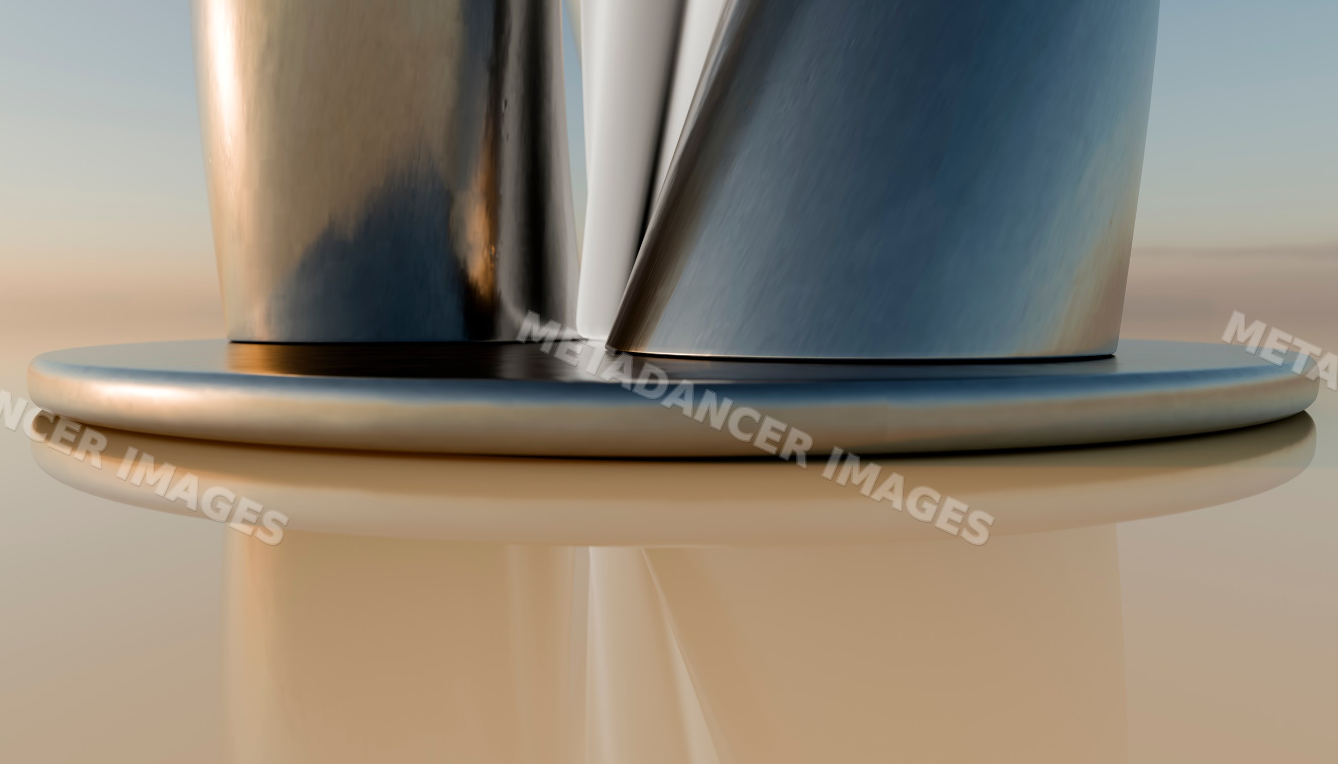 Close-up of polished stainless steel abstract sculpture
