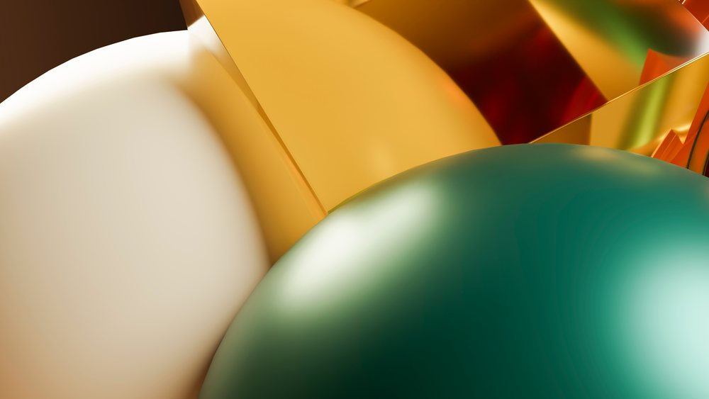 Abstract digital art with colorful 3d spheres and geometric shapes