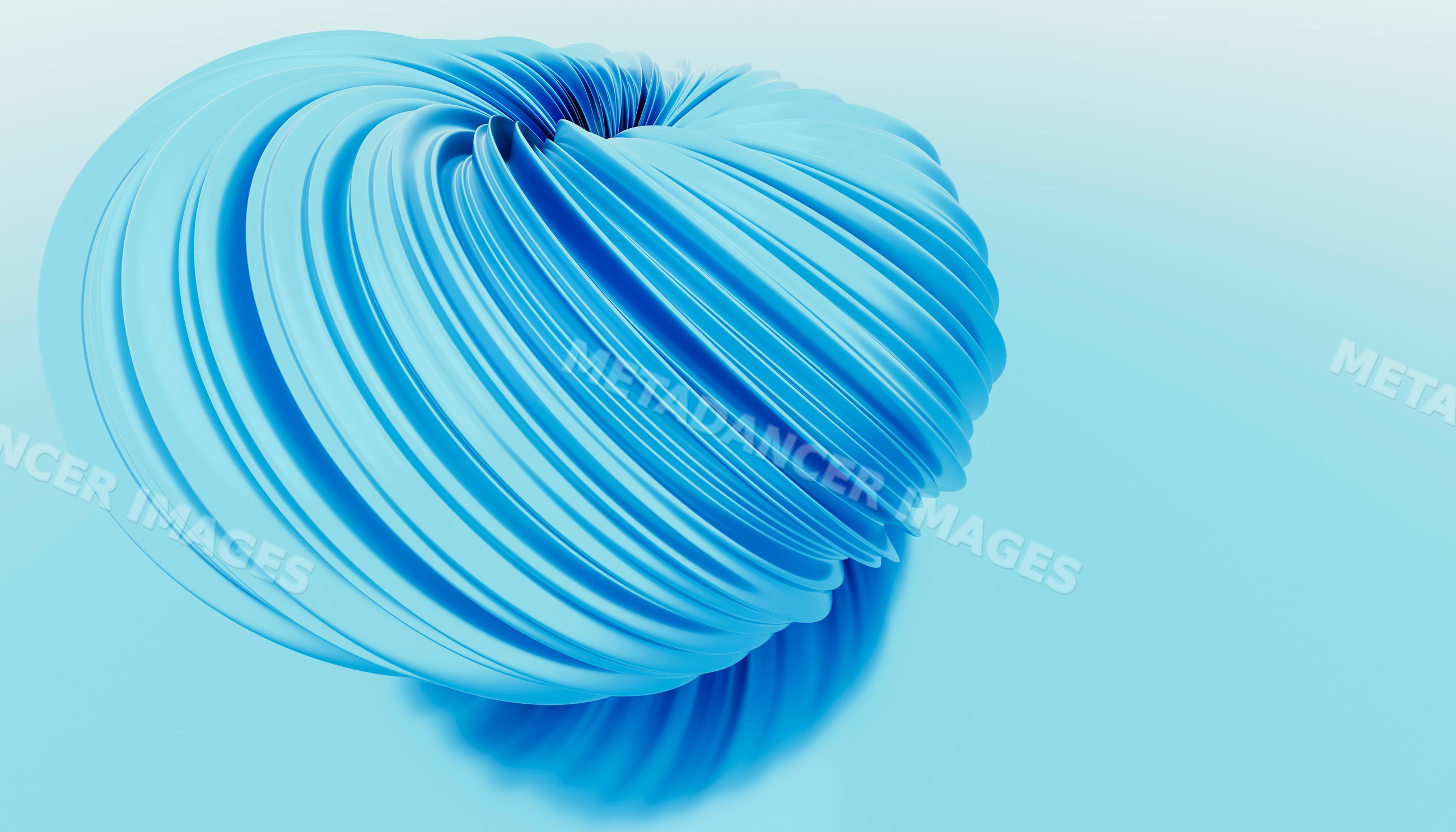 Abstract blue 3d spiral shape with curved lines on blue background