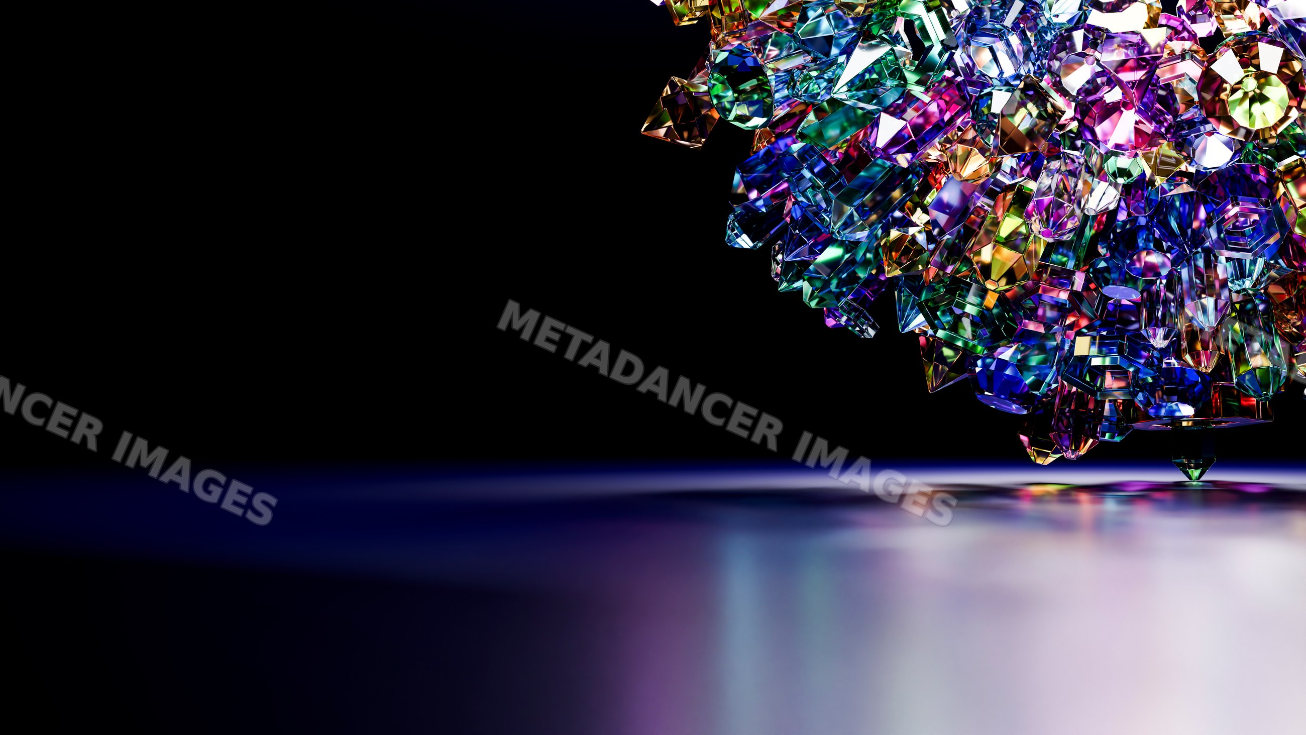 Colorful crystal gemstone cluster with multicolor reflections