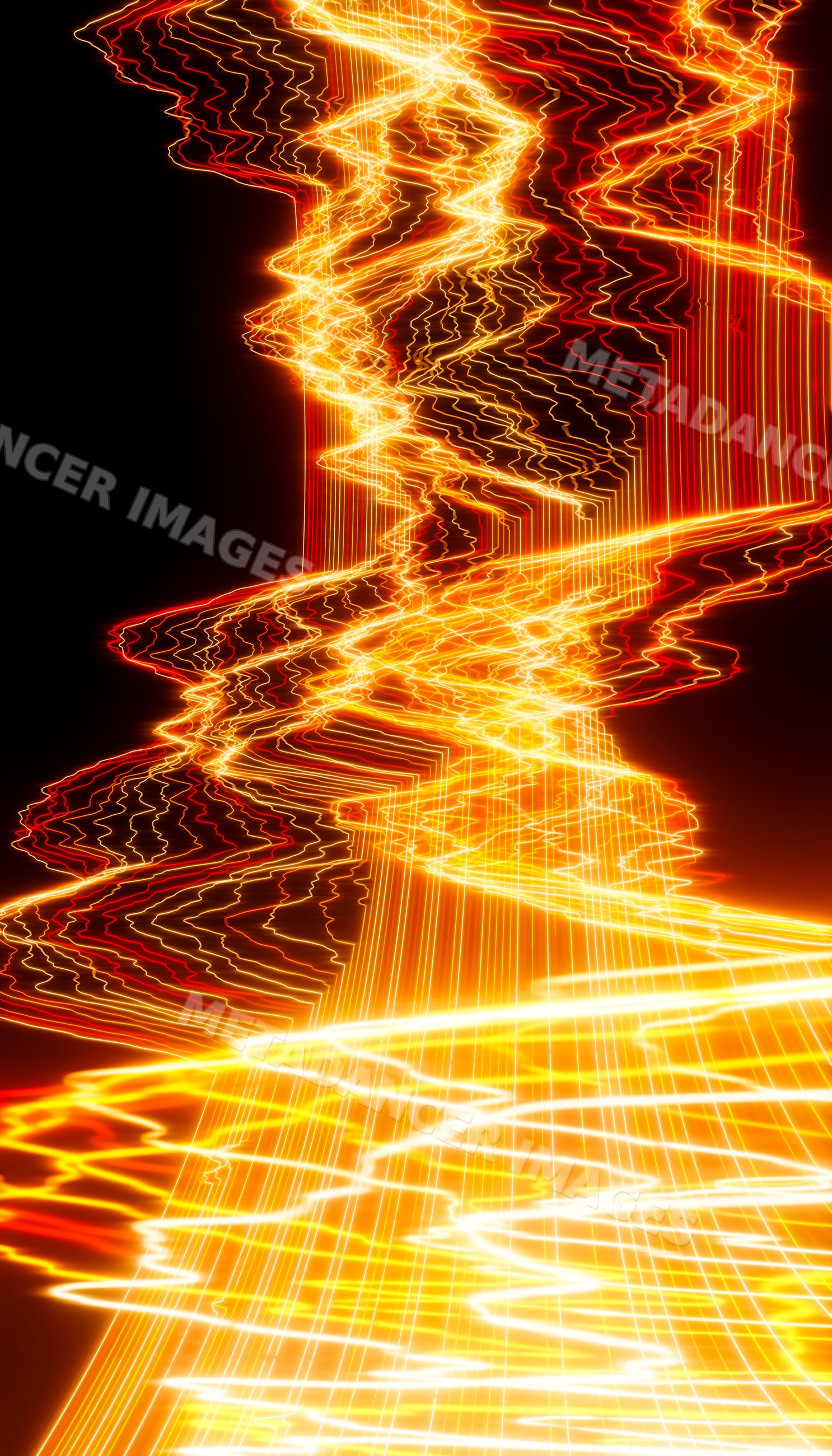 Abstract light trails with vibrant orange and red glowing lines