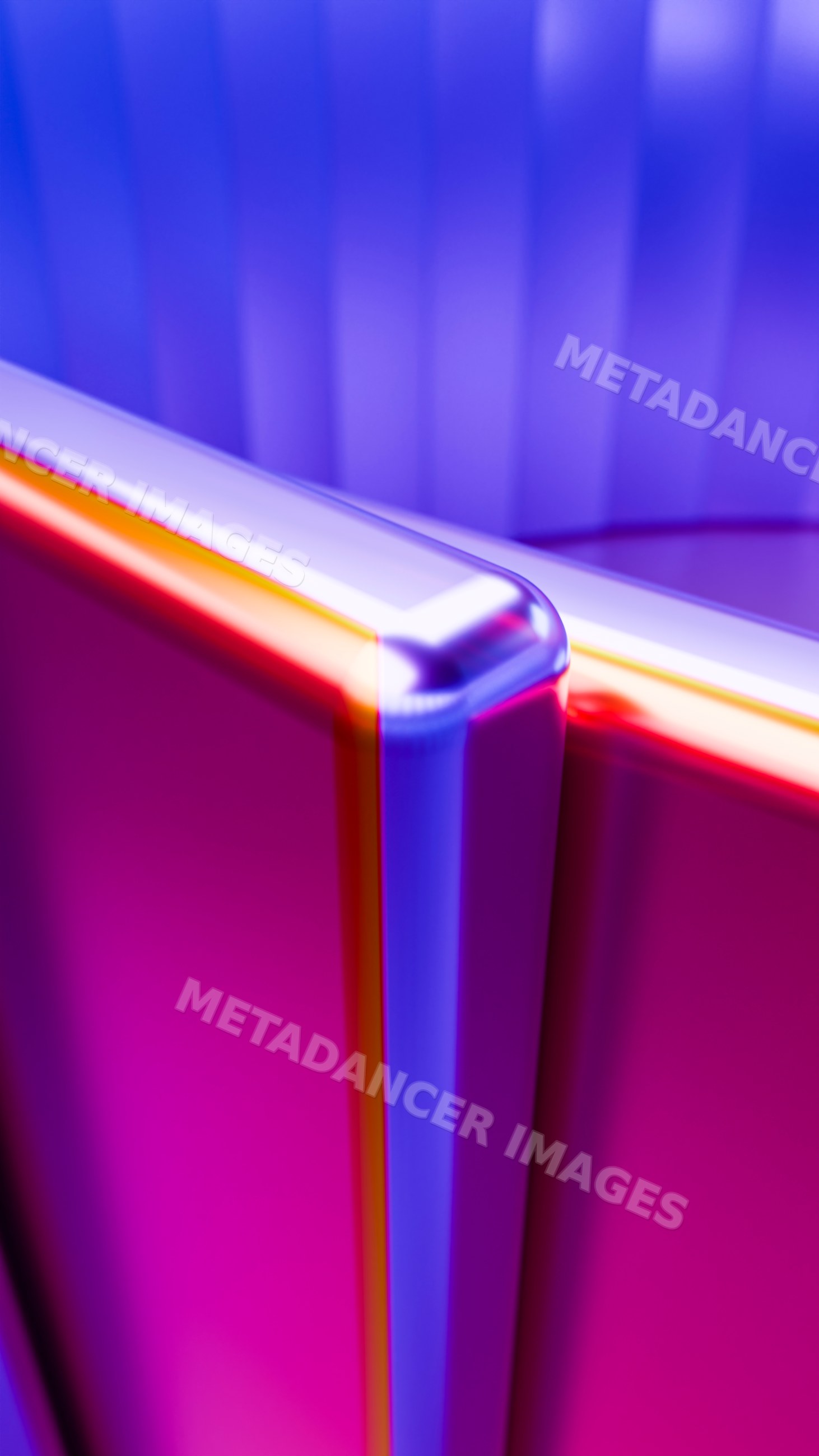 Abstract glass panels with vibrant blue, pink, purple, red
