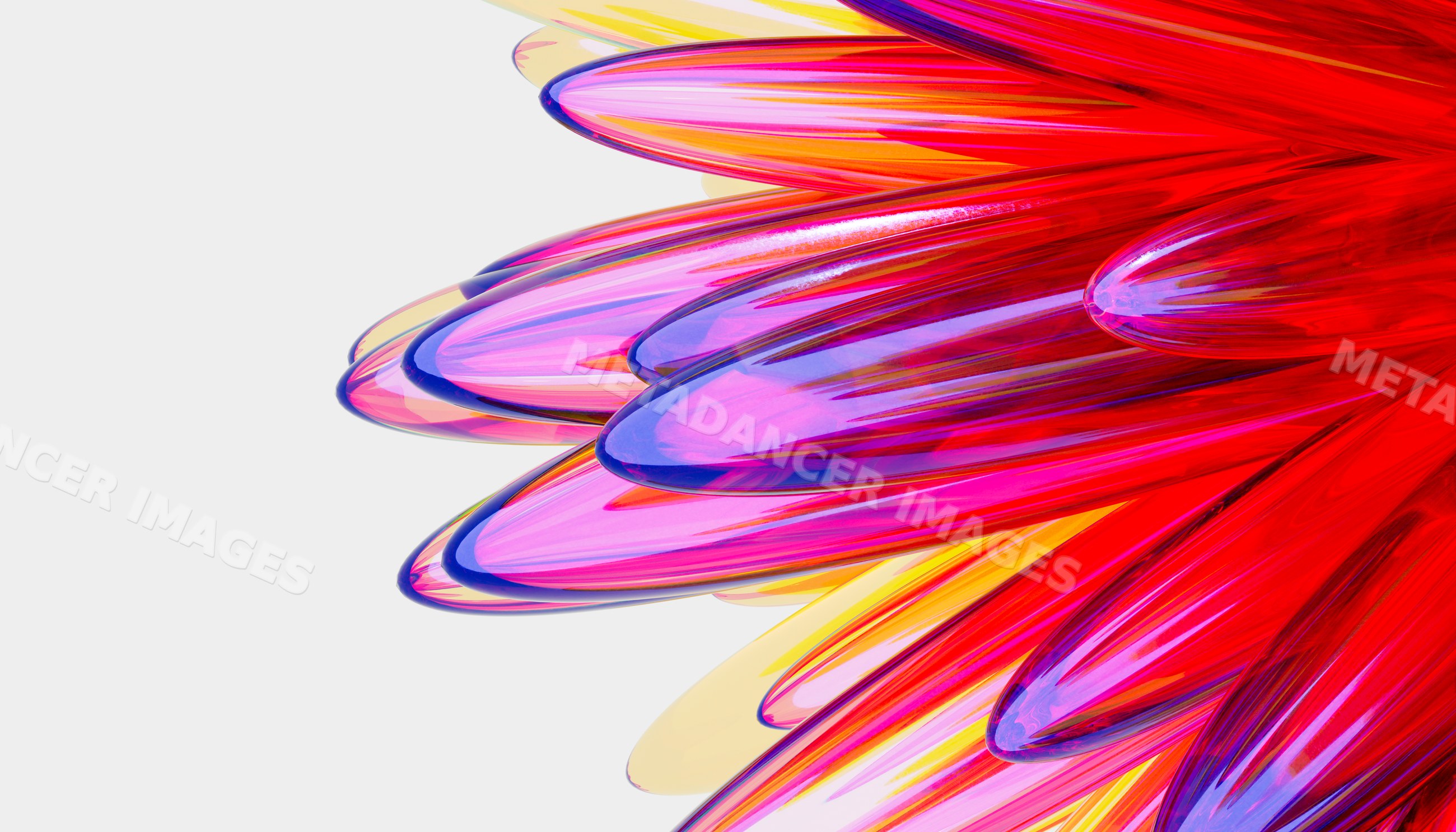 Colorful abstract glass sculpture with vibrant red and purple petals