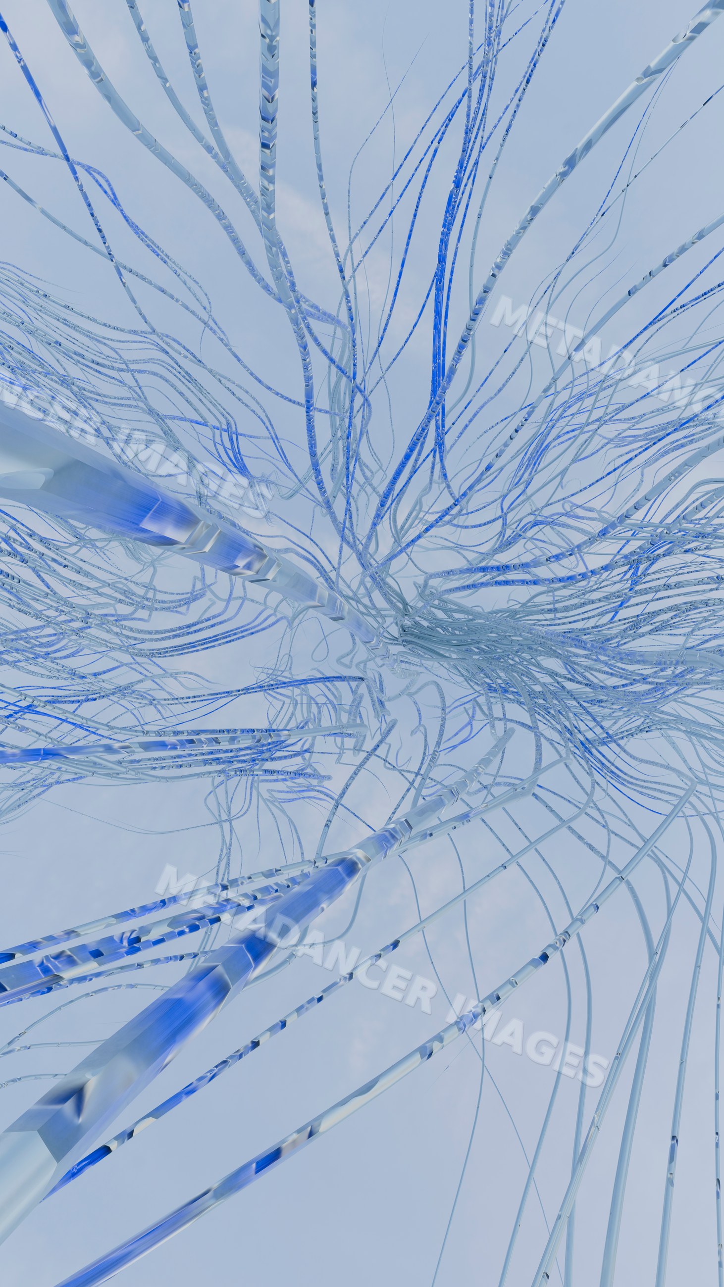 Digital network of blue fiber optic cables