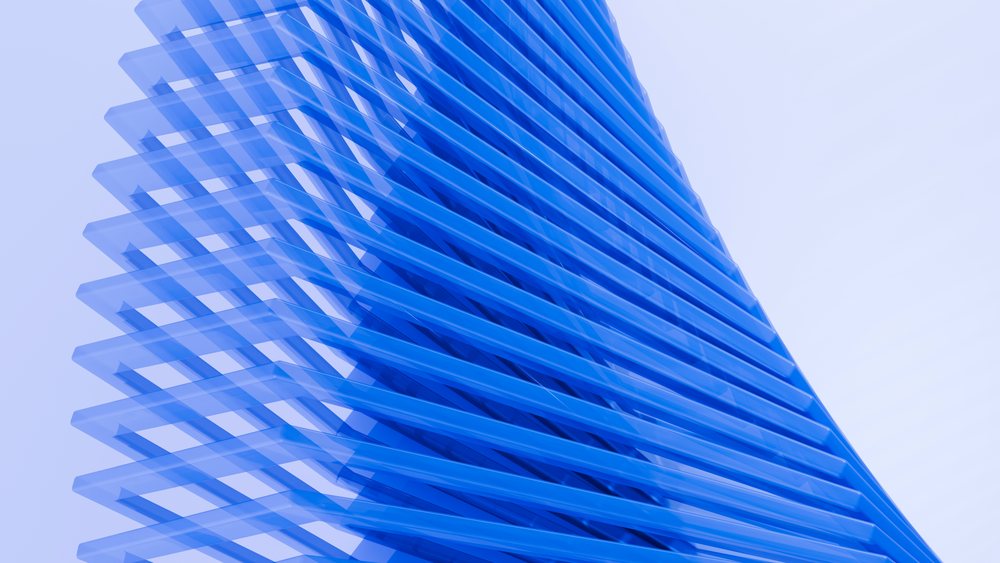 Blue modern architectural structure with repetitive geometric pattern