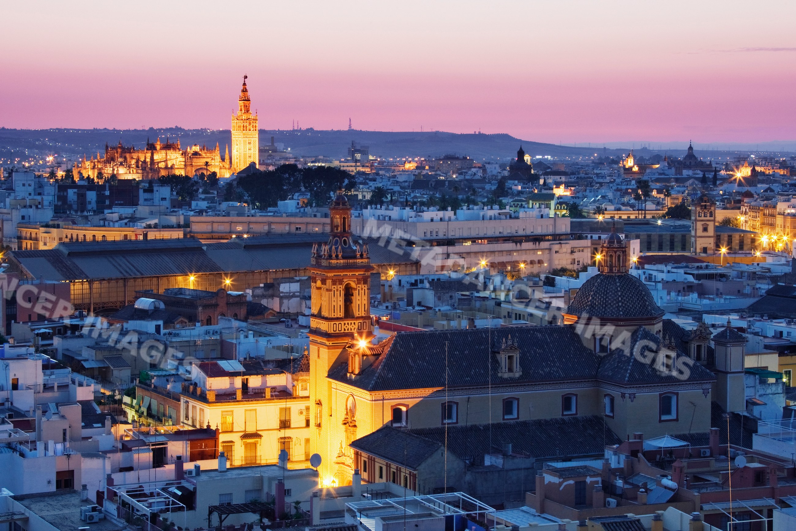 Cityscape of seville with giralda and cathedral Spain