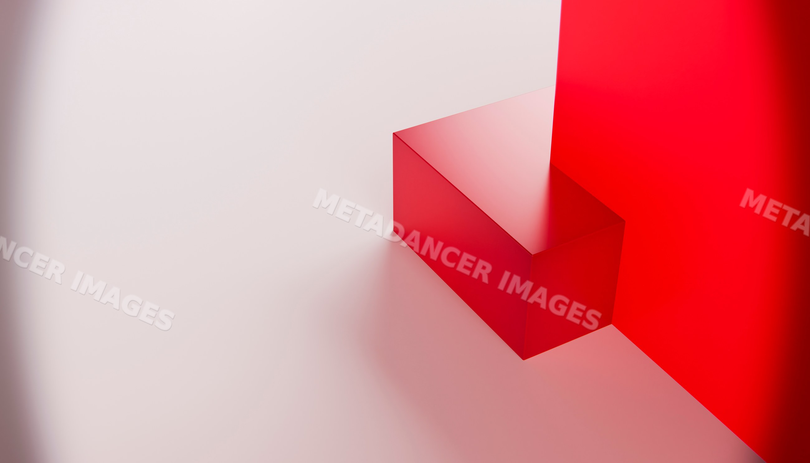 Digital rendering of a red geometric cube against a red vertical