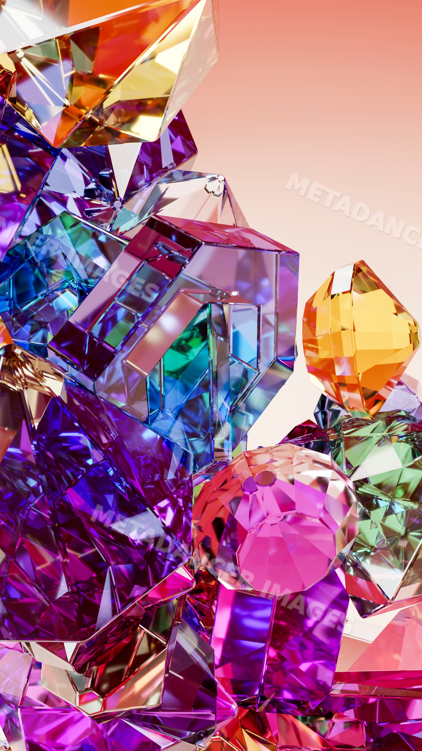 Colorful transparent faceted crystals close-up illustration