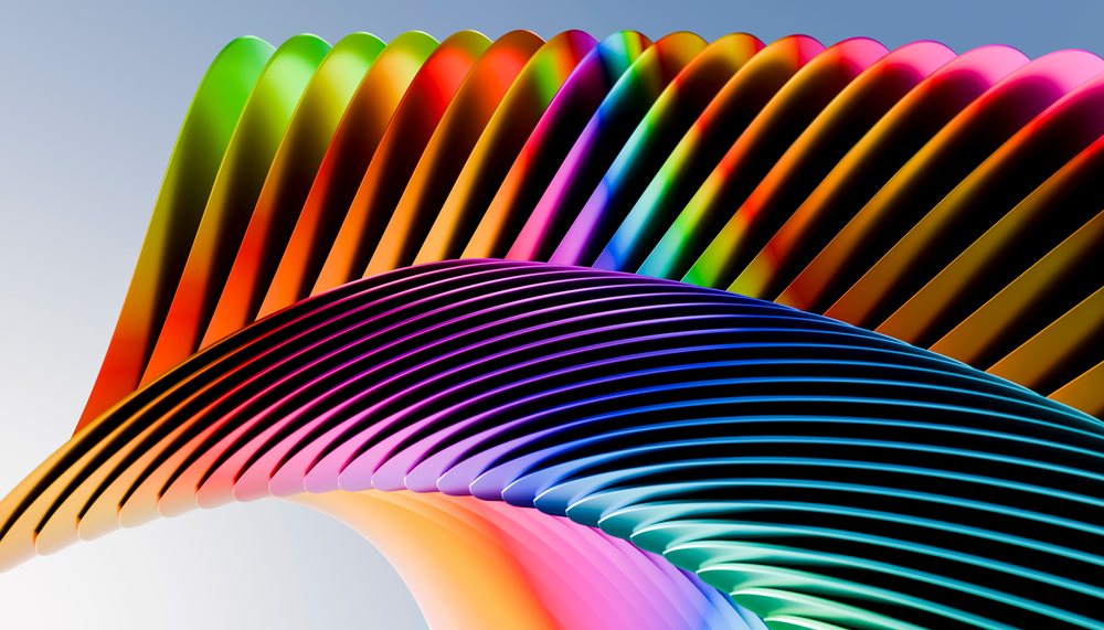 Colorful abstract sculpture with curved lines in rainbow colors