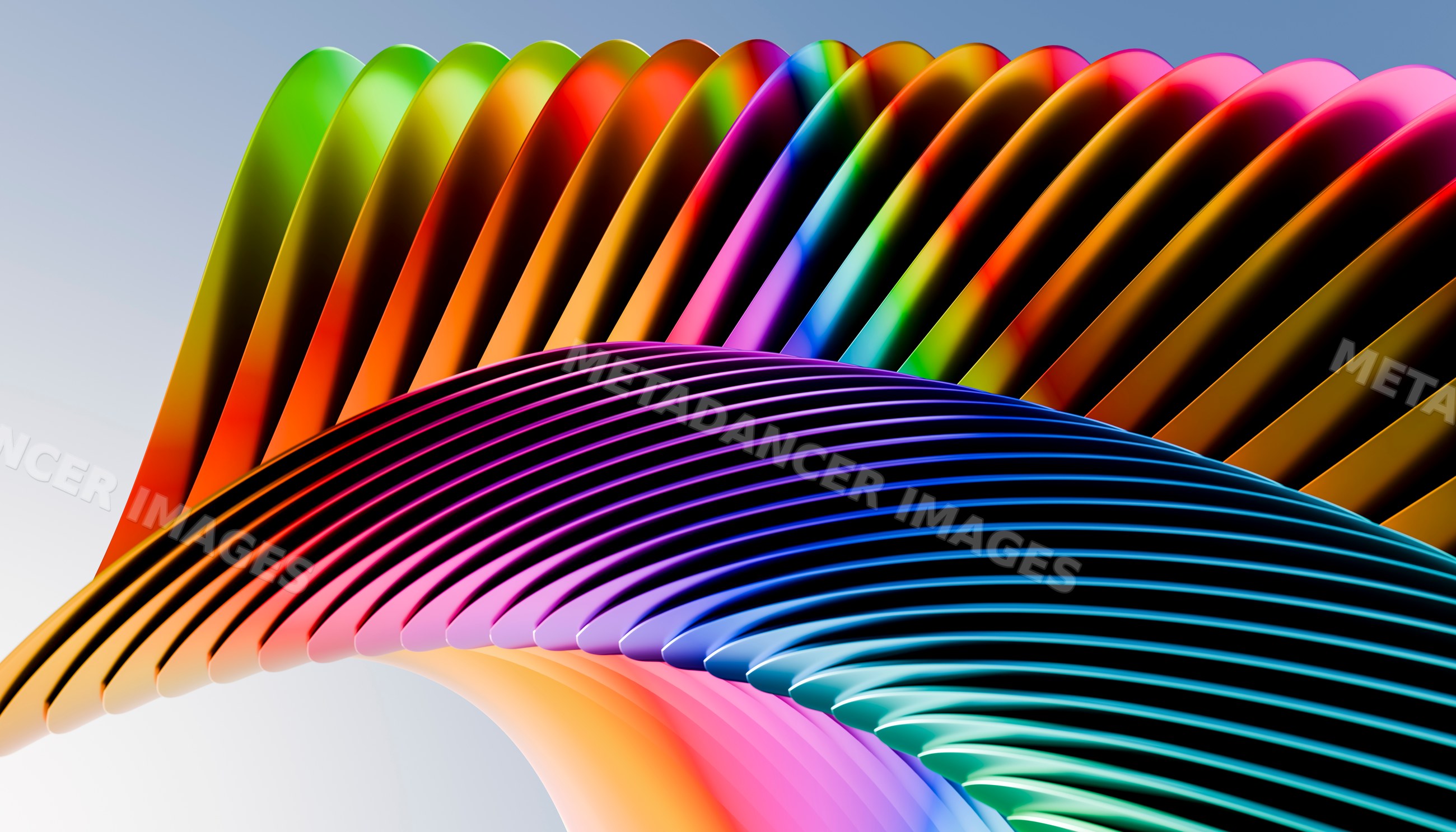 Colorful abstract sculpture with curved lines in rainbow colors
