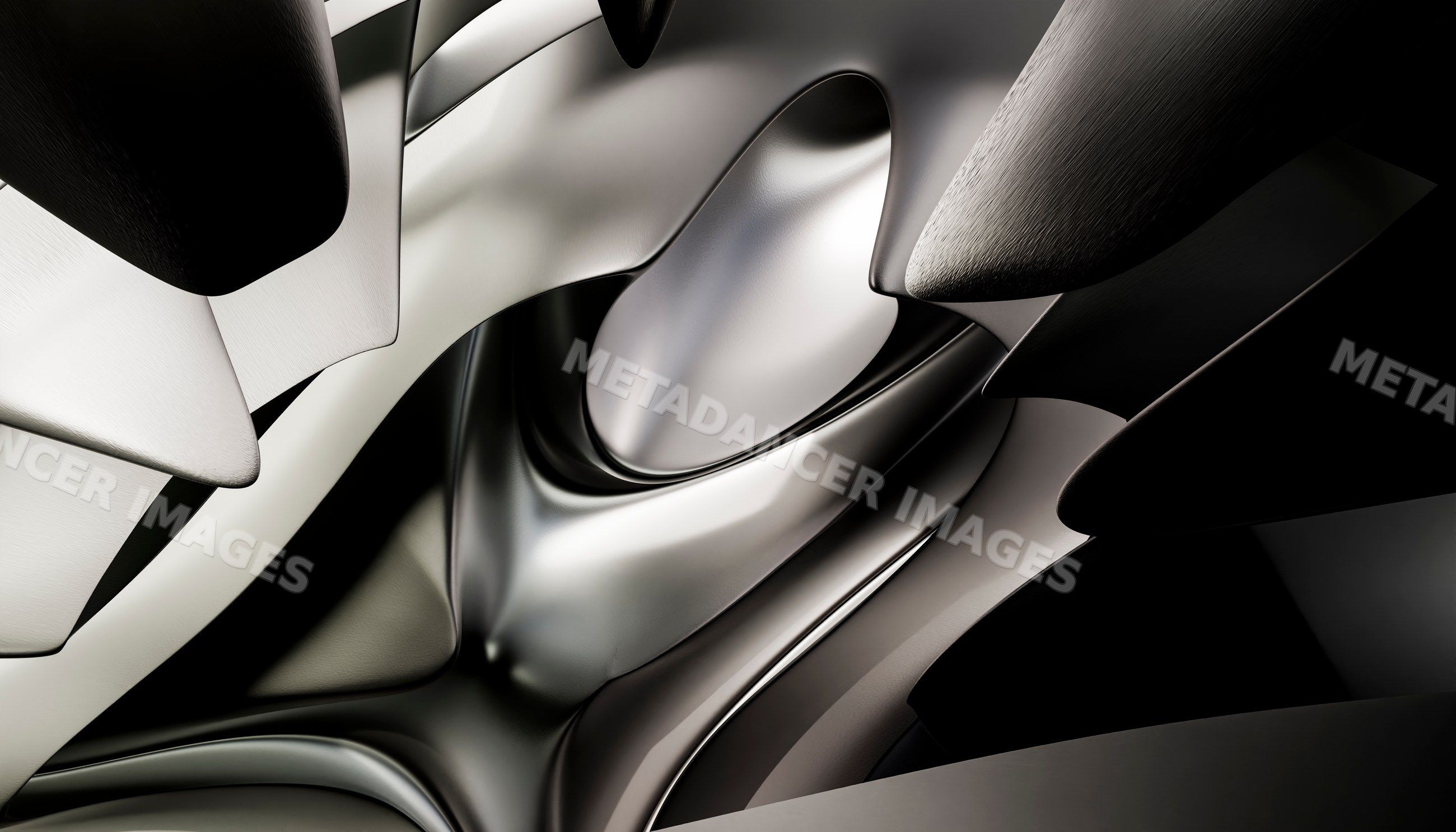 Abstract curved metallic surfaces form modern sculptural design