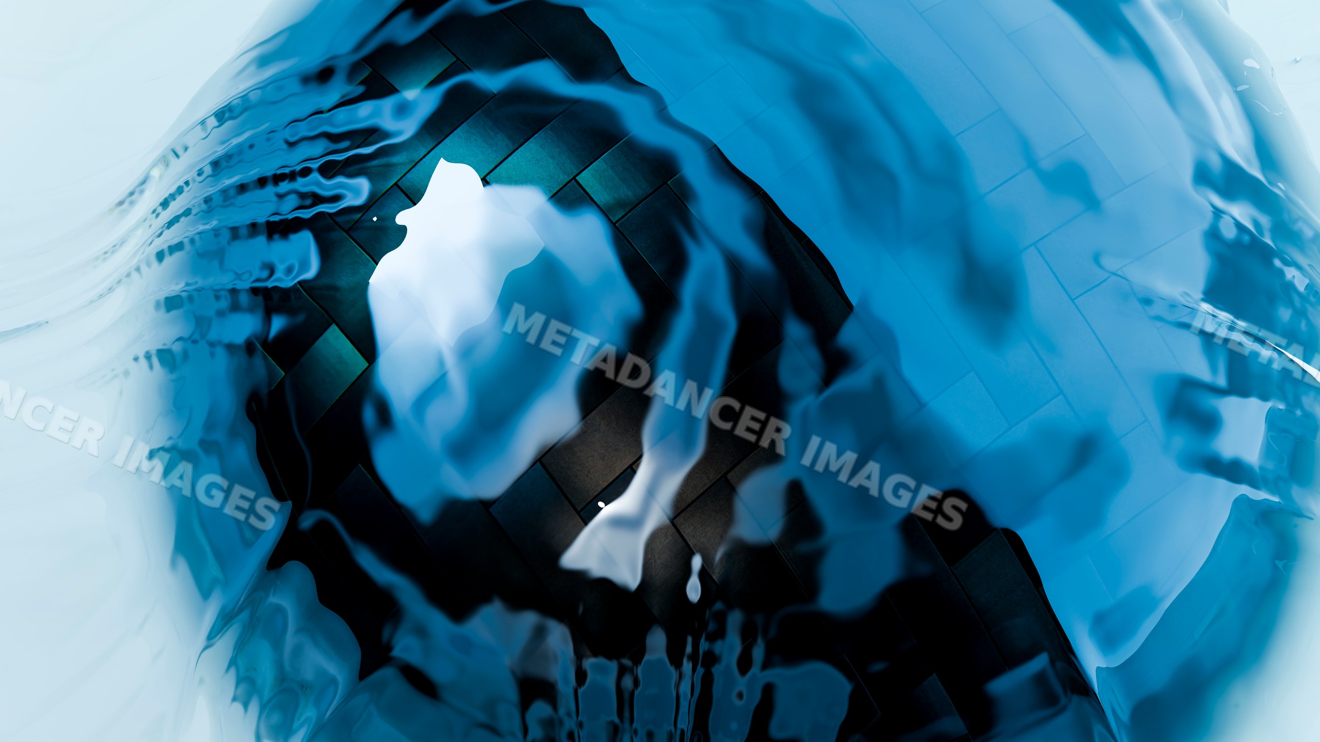 Abstract blue wavy reflections with distorted shapes and smooth