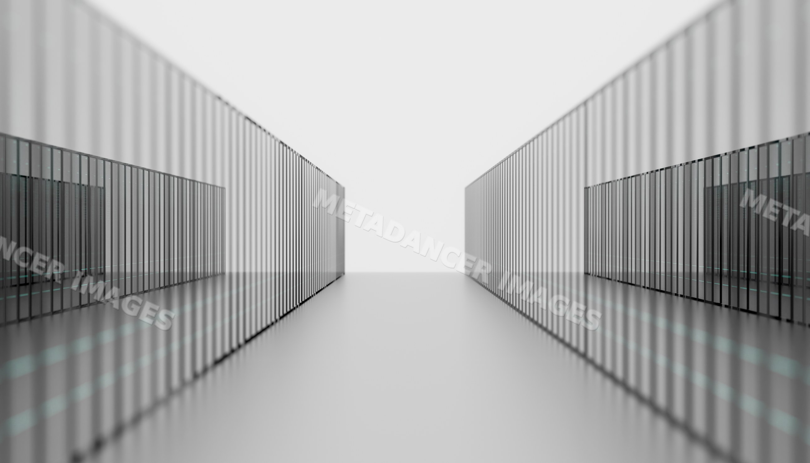 Empty aisle between server racks in a modern technology facility