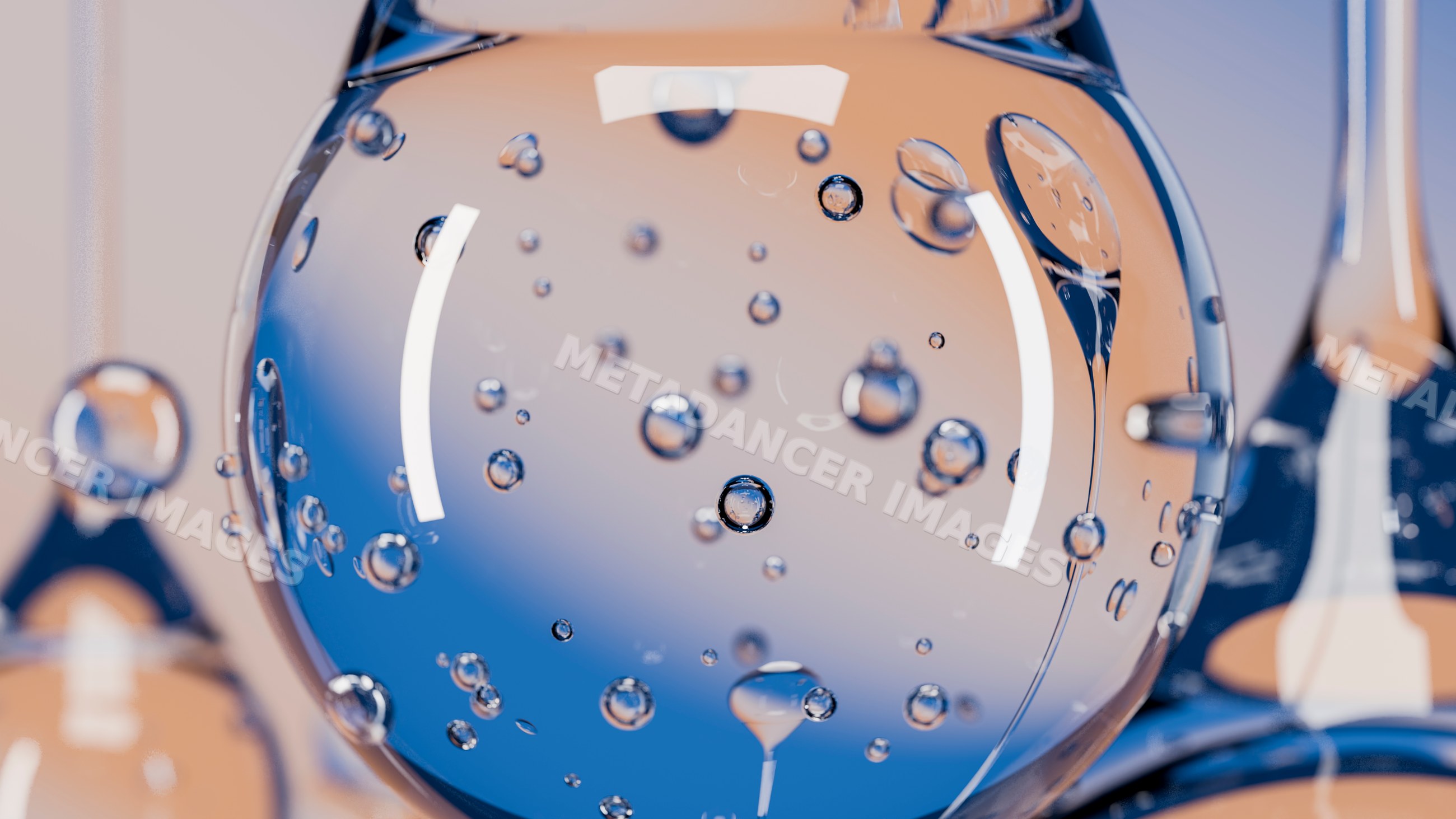 Abstract illustration of transparent liquid spheres with bubbles
