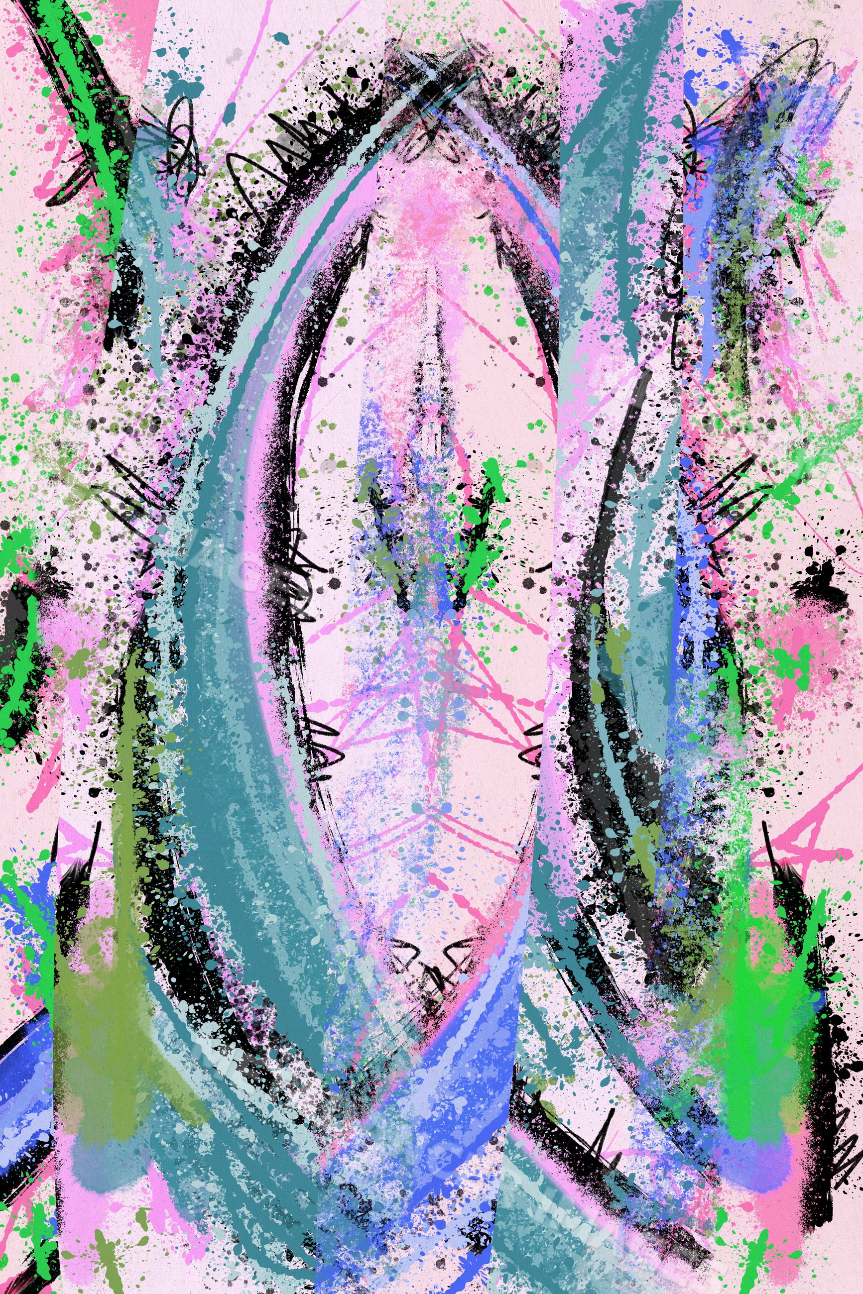 Abstract digital painting with colorful splatter brush strokes