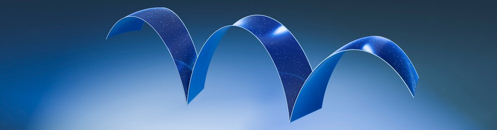 Blue curved ribbons forming looped arches in digital illustration