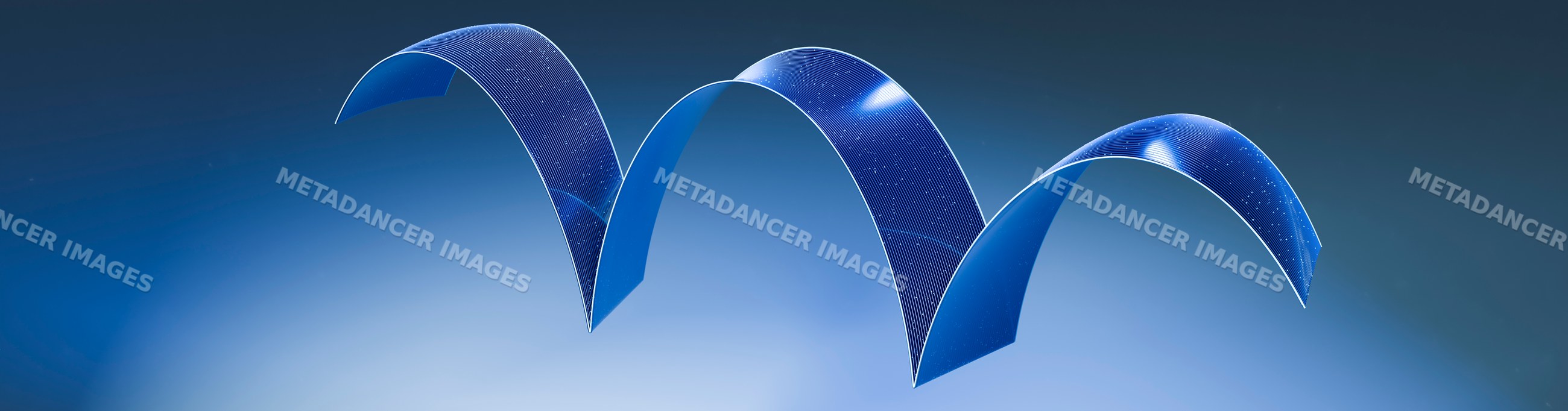 Blue curved ribbons forming looped arches in digital illustration