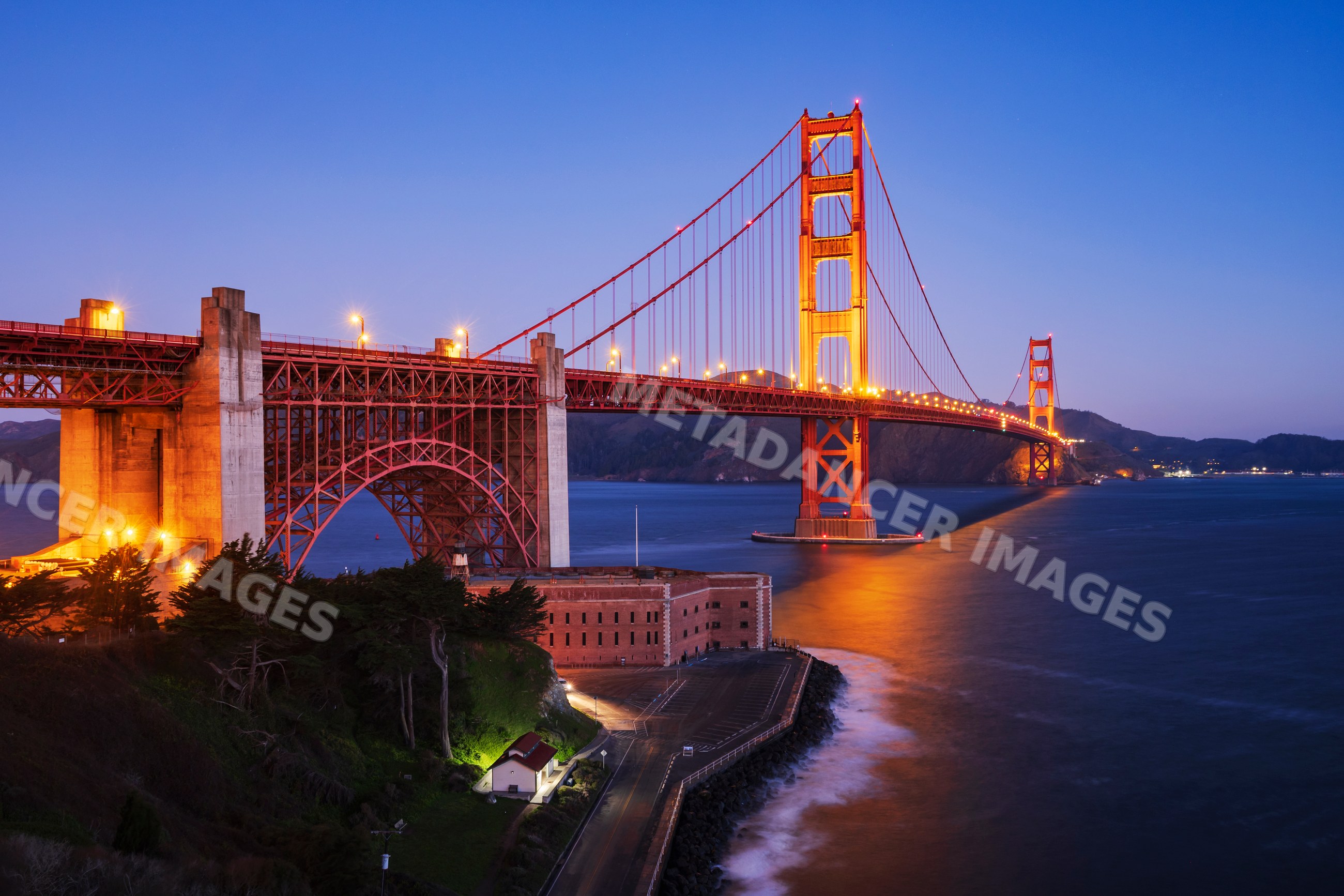 Golden gate bridge at Dawn spanning San Francisco bay